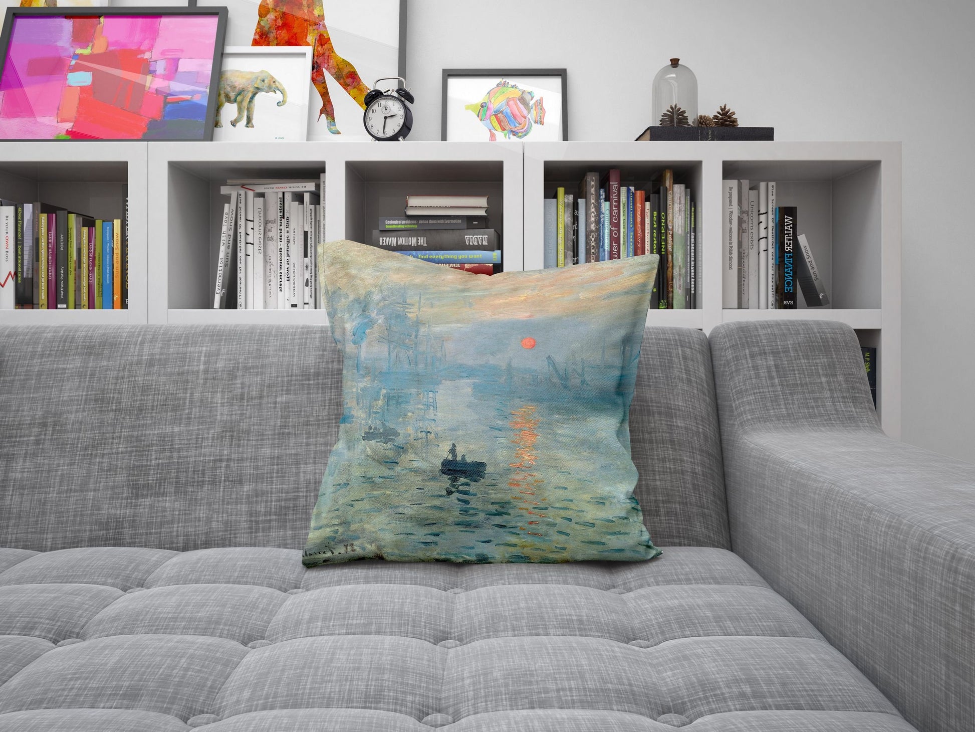 Claude Monet Famous Painting Impression Sunrise, Throw Pillow Cover, Abstract Pillow, Soft Pillow Cases, Blue And Green, Modern Pillow