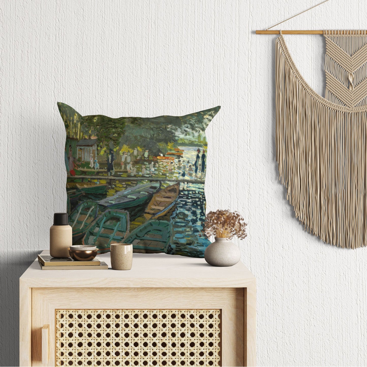 Claude Monet Famous Painting Bathers At La Grenouillere, Pillow Case, Abstract Throw Pillow, Artist Pillow, Green Pillow Cases Modern Pillow