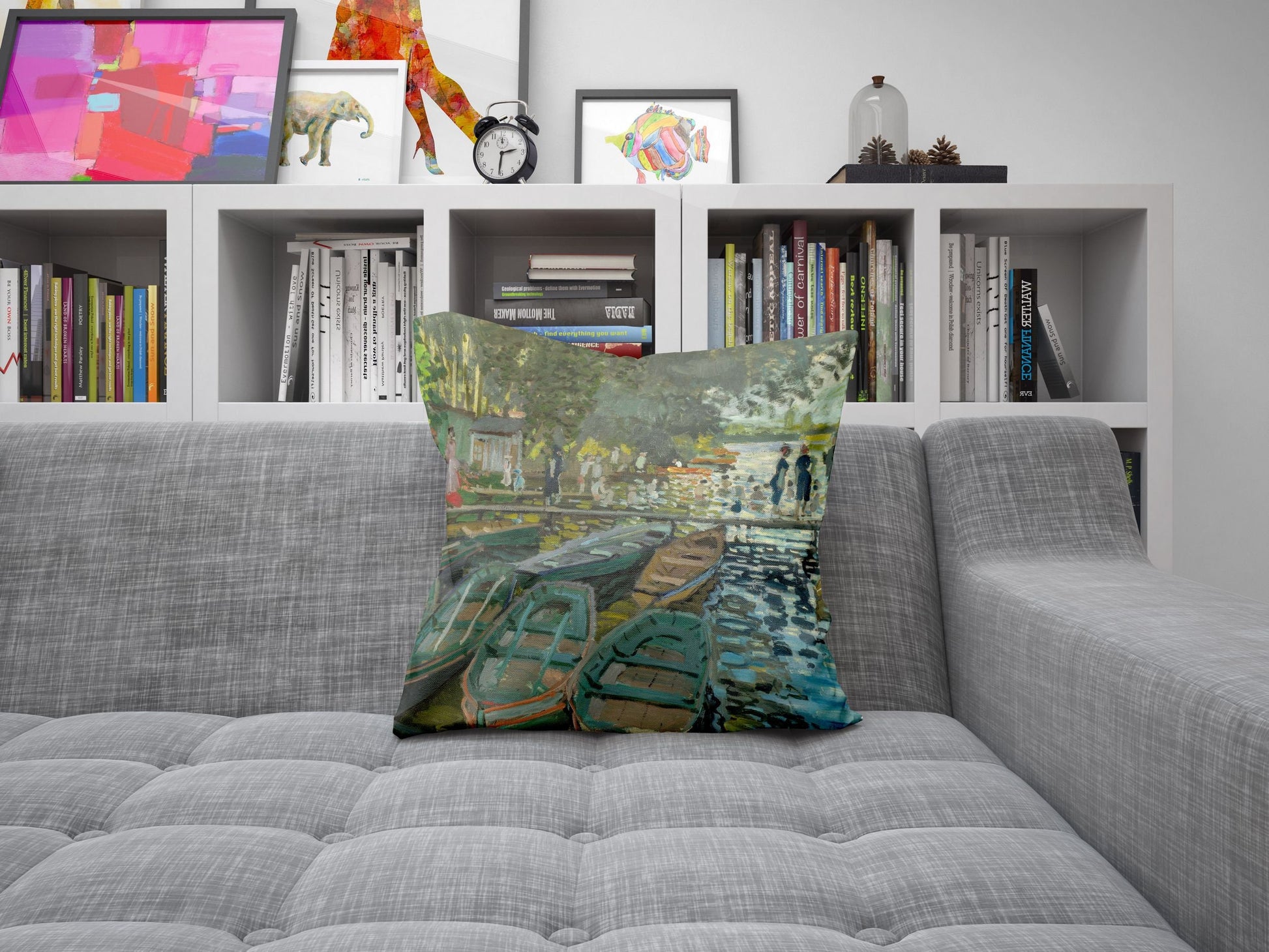 Claude Monet Famous Painting Bathers At La Grenouillere, Pillow Case, Abstract Throw Pillow, Artist Pillow, Green Pillow Cases Modern Pillow