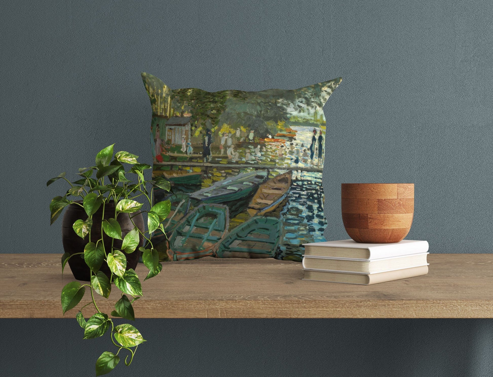 Claude Monet Famous Painting Bathers At La Grenouillere, Pillow Case, Abstract Throw Pillow, Artist Pillow, Green Pillow Cases Modern Pillow