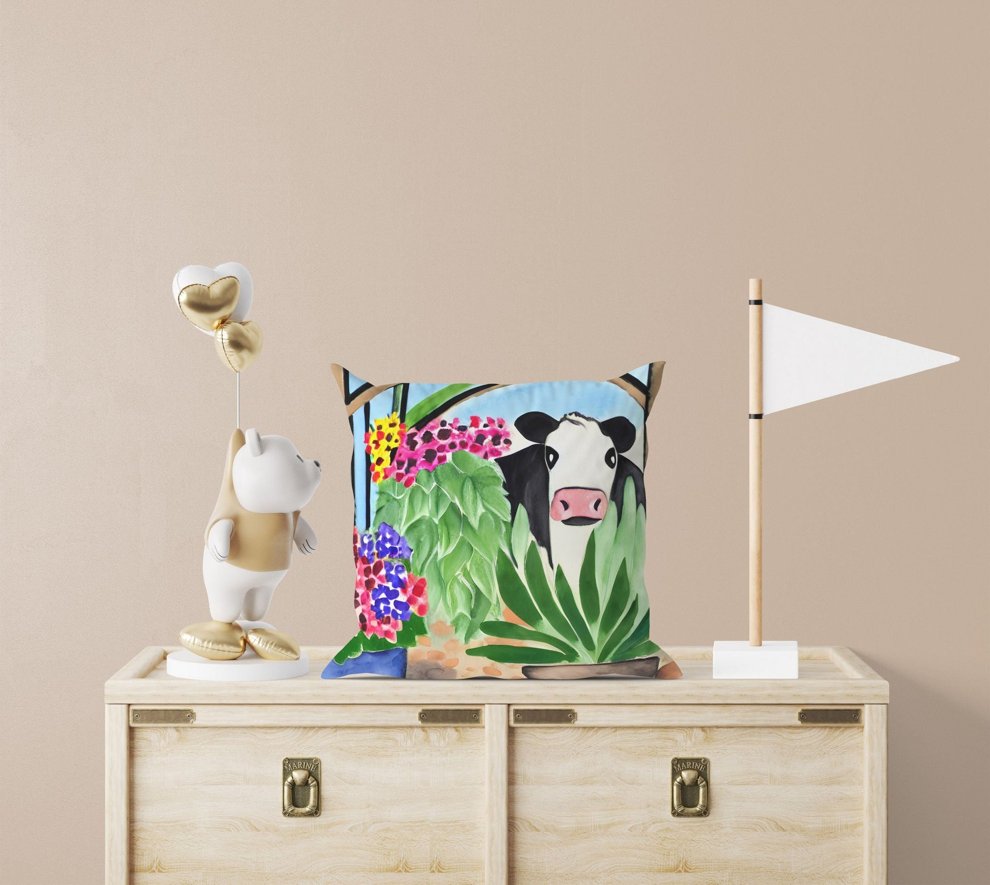 Cow With Flowers Matisse Style throw Pillow Cover, Abstract Throw Pillow, Designer Pillow, Modern Pillow, 20X20 Pillow Cover