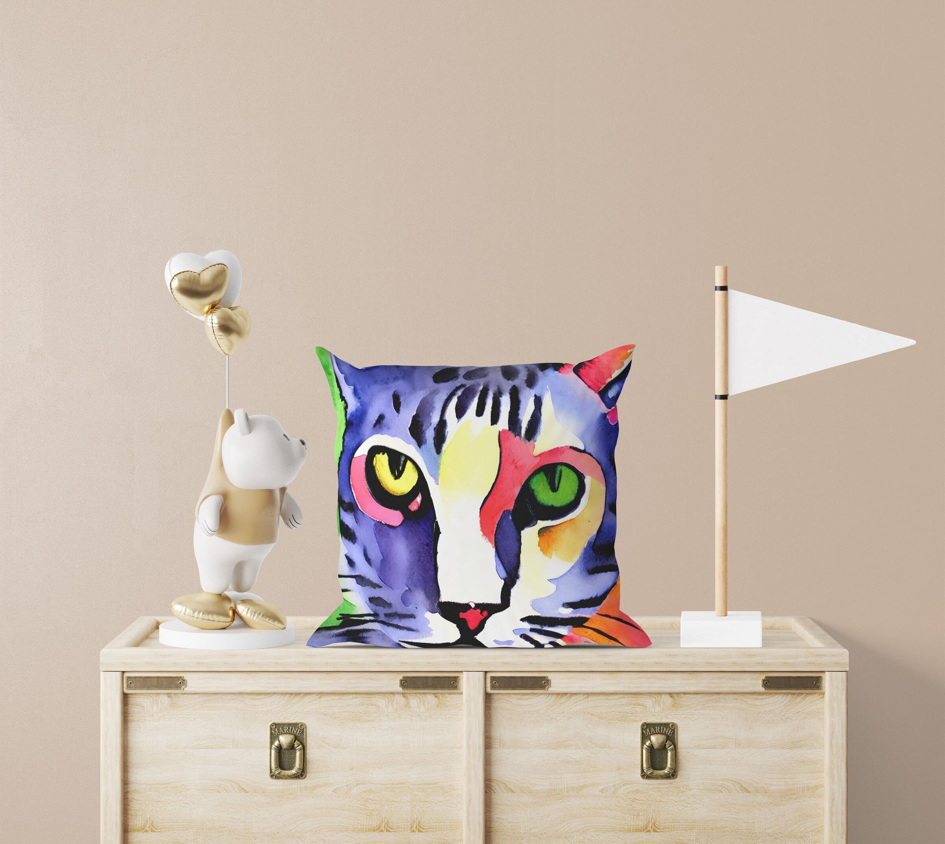 Colorful Cat Matisse Style Toss Pillow, Abstract Throw Pillow, Soft Pillow Cases, Blue Pillow, Contemporary Pillow, Square Pillow