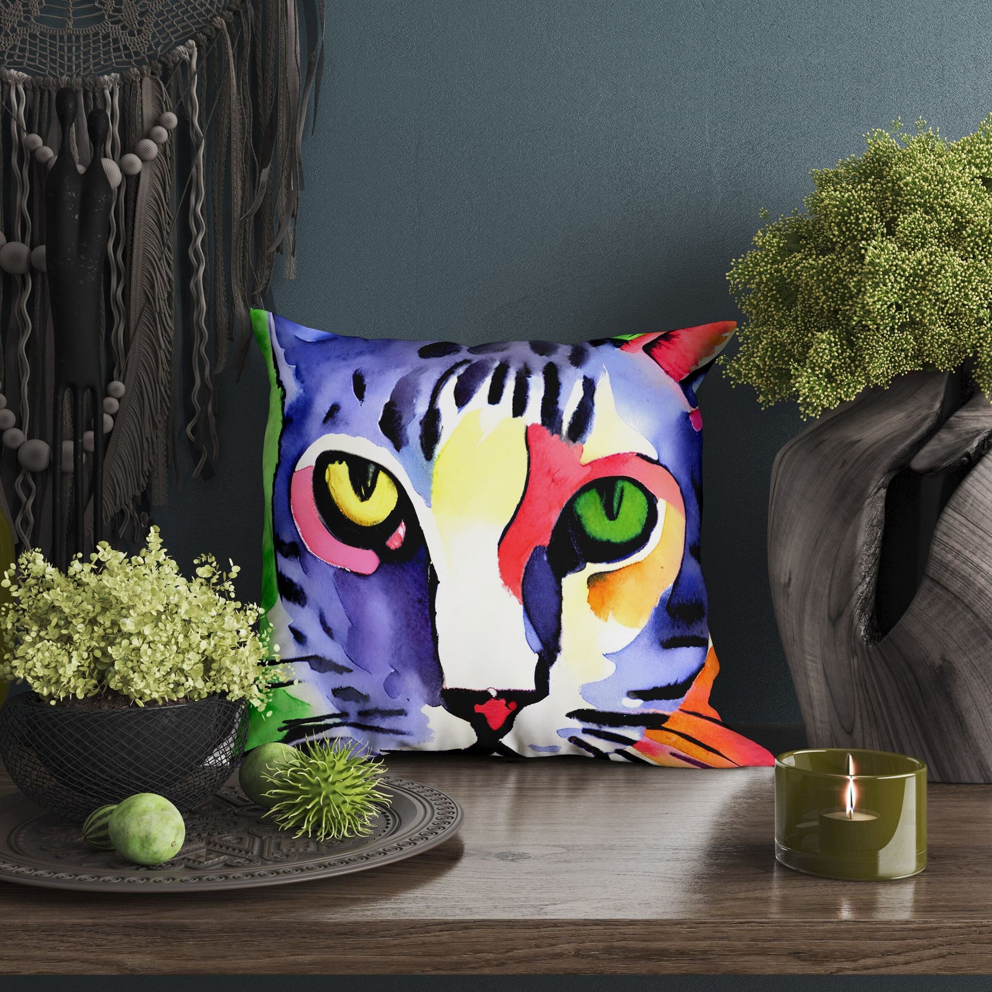 Colorful Cat Matisse Style Toss Pillow, Abstract Throw Pillow, Soft Pillow Cases, Blue Pillow, Contemporary Pillow, Square Pillow