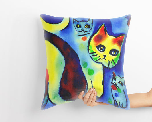 Colorful Cats Throw Pillow Cover, Abstract Throw Pillow, Designer Pillow, Blue Pillow, Contemporary Pillow, 20X20 Pillow Cover
