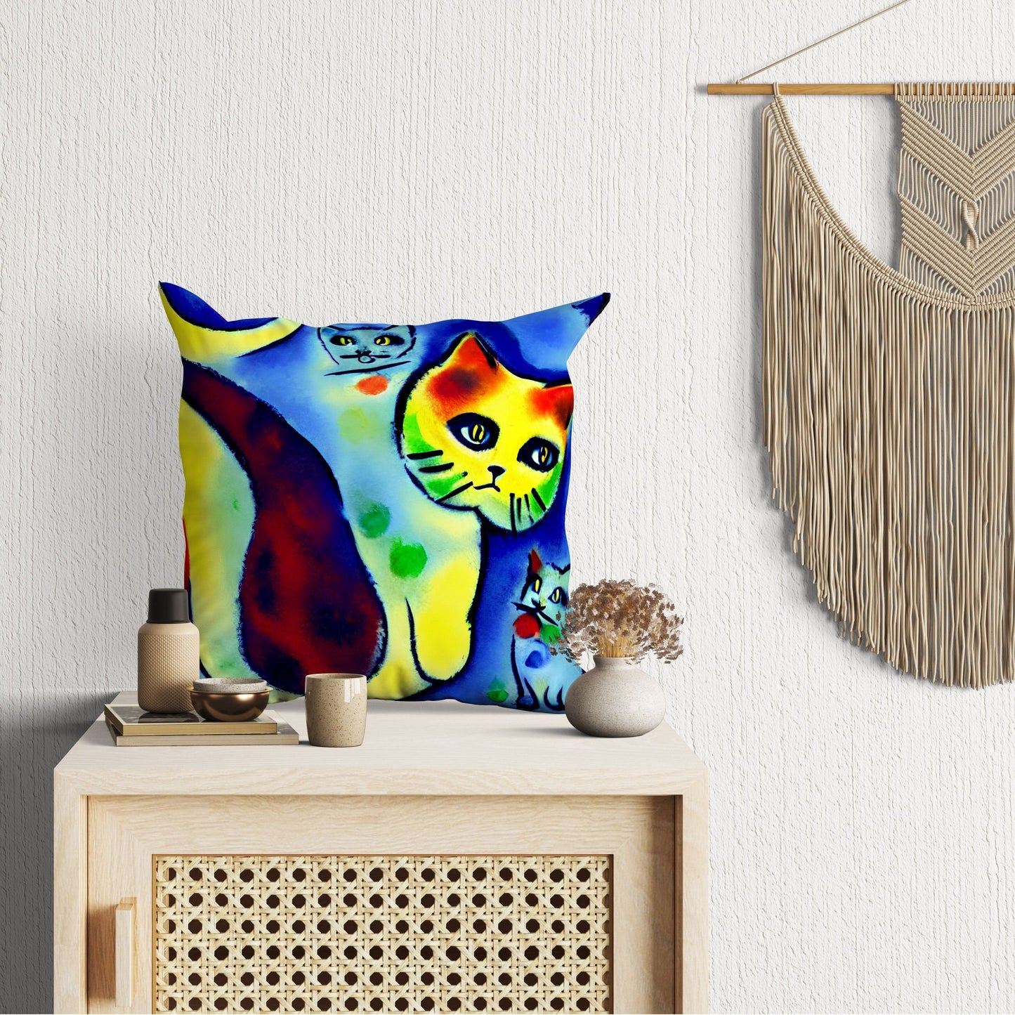 Colorful Cats Throw Pillow Cover, Abstract Throw Pillow, Designer Pillow, Blue Pillow, Contemporary Pillow, 20X20 Pillow Cover