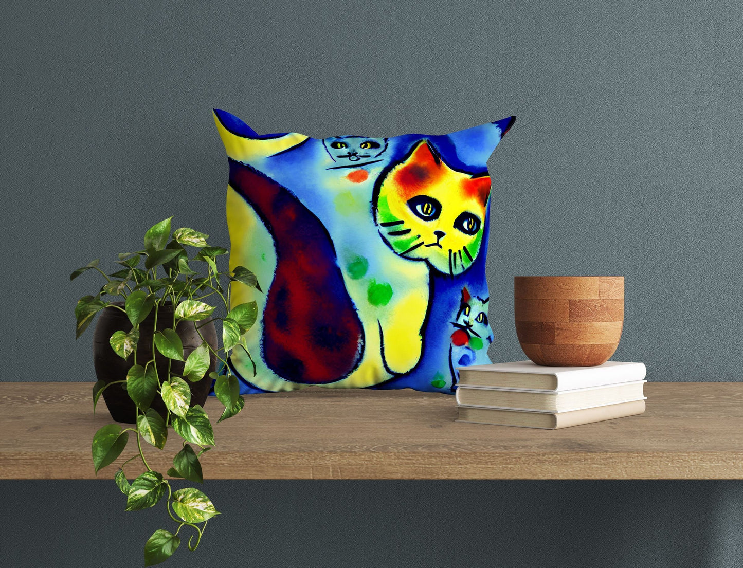 Colorful Cats Throw Pillow Cover, Abstract Throw Pillow, Designer Pillow, Blue Pillow, Contemporary Pillow, 20X20 Pillow Cover