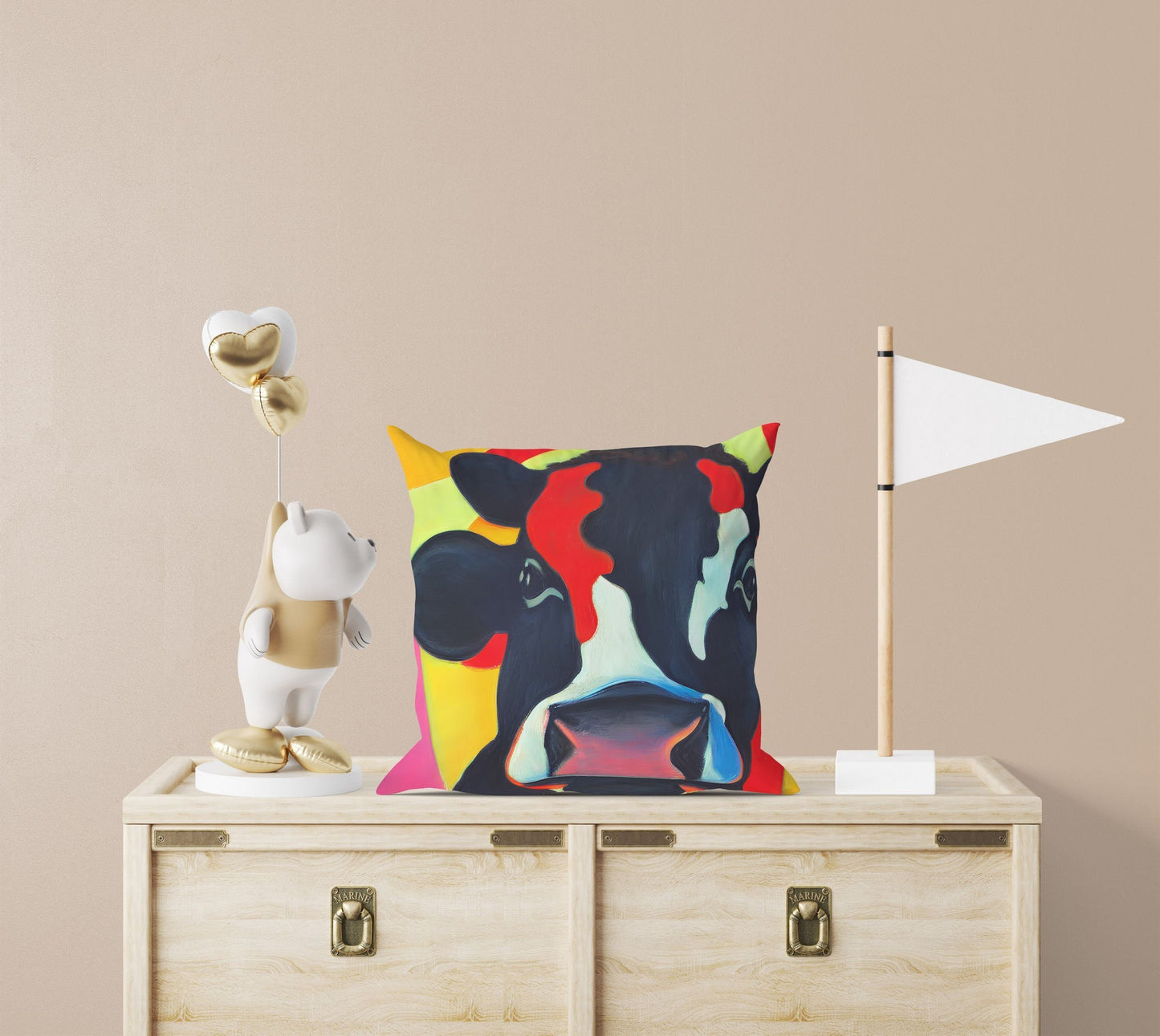 Modern Art Colorful Cow, Decorative Pillow, Abstract Pillow, Artist Pillow, Contemporary Pillow, 18 X 18 Pillow Covers, Farmhouse Pillow