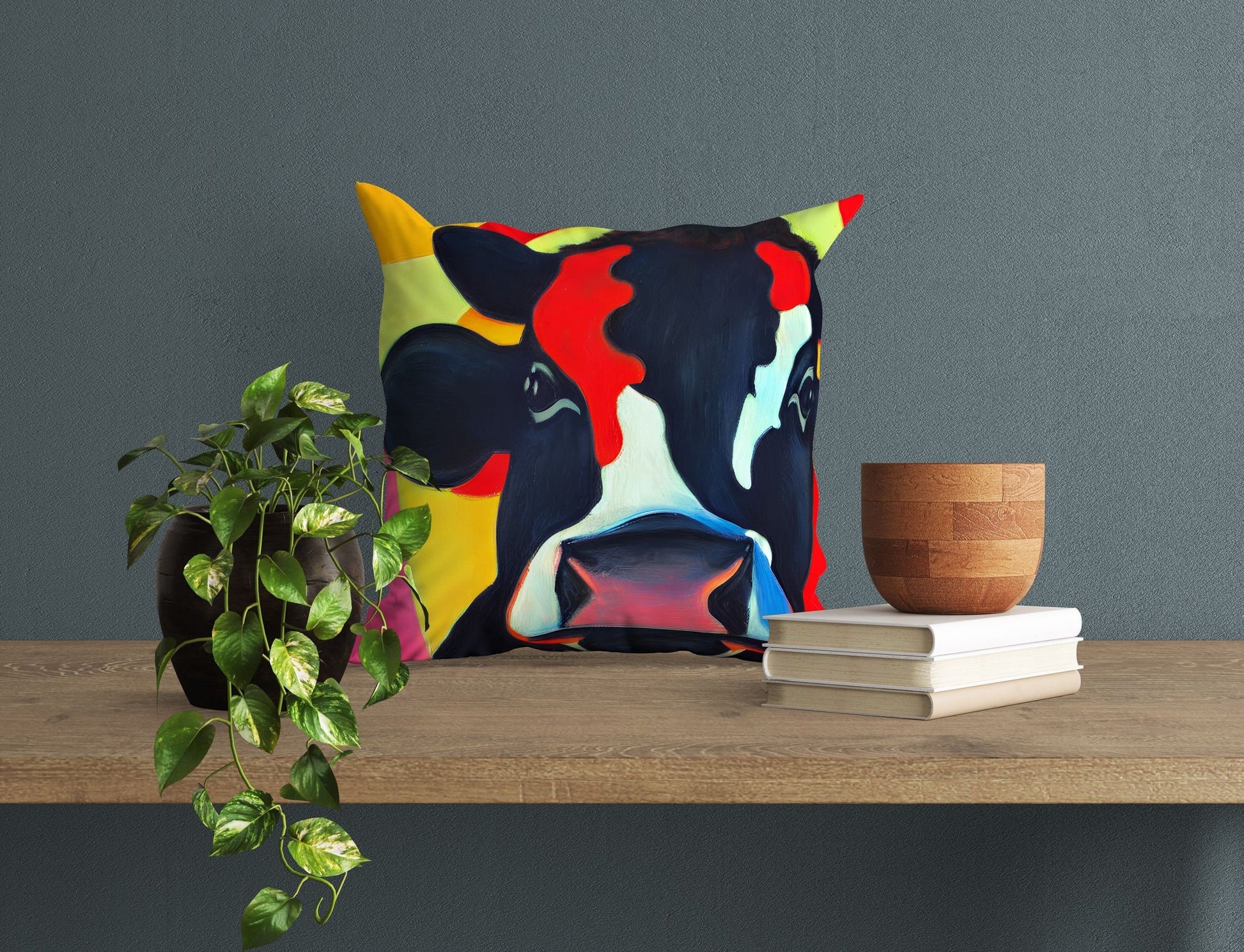 Modern Art Colorful Cow, Decorative Pillow, Abstract Pillow, Artist Pillow, Contemporary Pillow, 18 X 18 Pillow Covers, Farmhouse Pillow