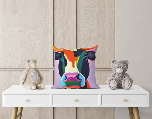 Modern Art Colorful Cow Throw Pillow Cover, Abstract Throw Pillow Cover, Artist Pillow, Blue Pillow, Modern Pillow, Large Pillow Cases