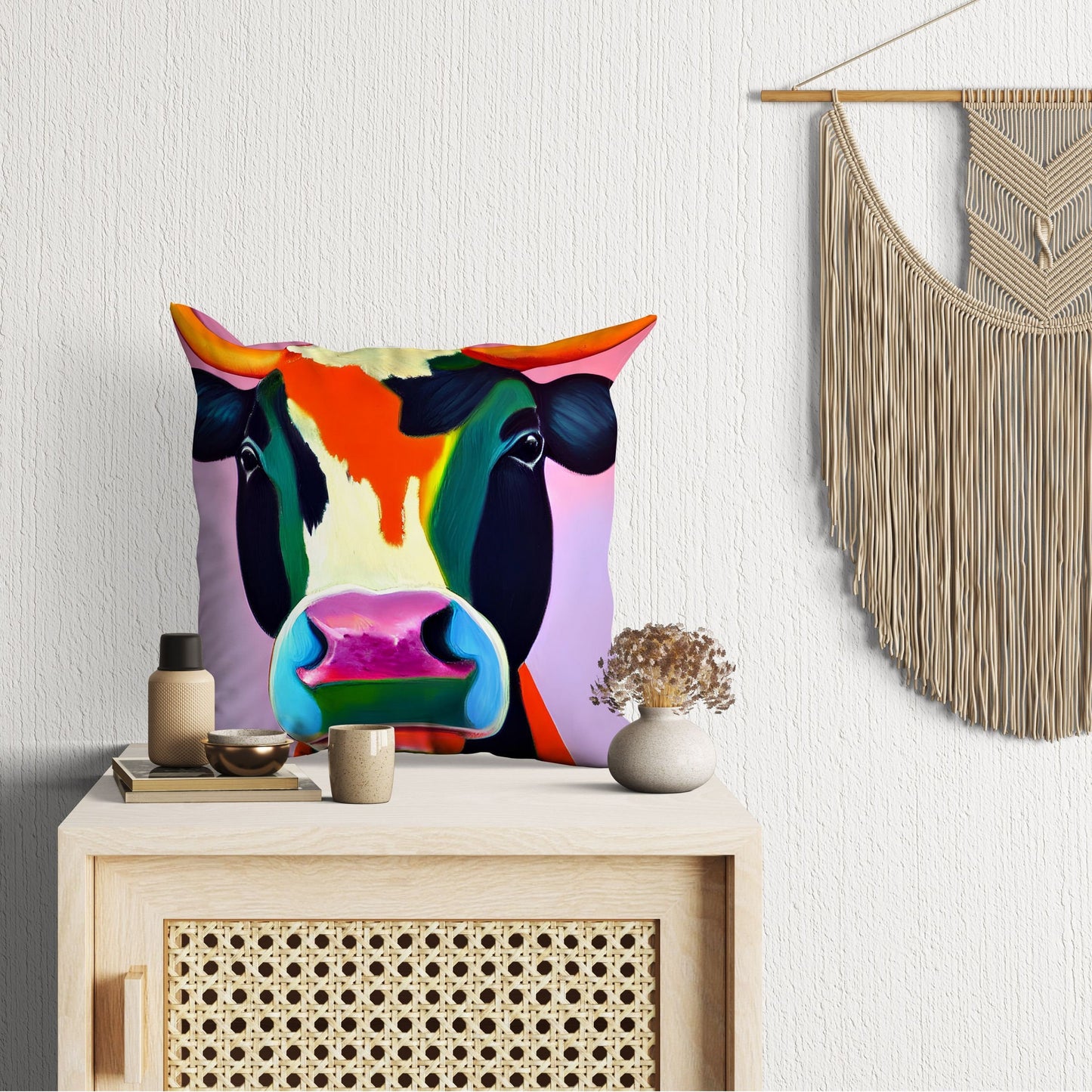 Modern Art Colorful Cow Throw Pillow Cover, Abstract Throw Pillow Cover, Artist Pillow, Blue Pillow, Modern Pillow, Large Pillow Cases
