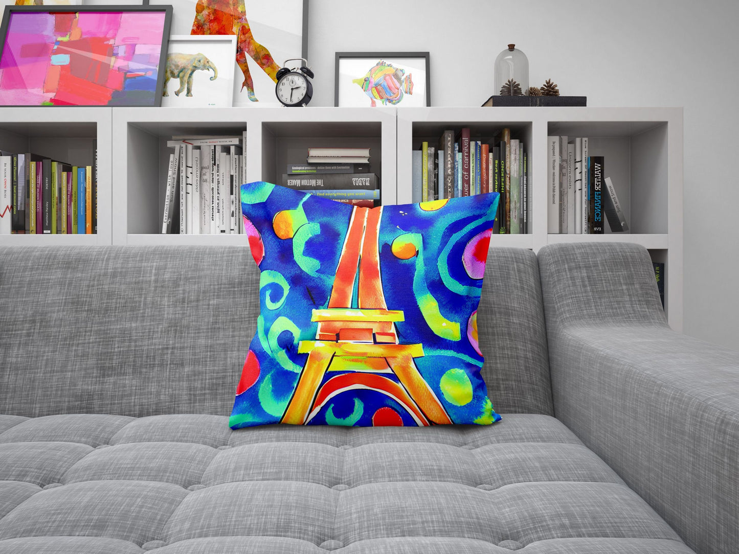 Eiffel Tower Paris Abstract Throw Pillow, Artist Pillow, Colorful Pillow Case, Contemporary Pillow, Home Decor Pillow, Holiday Gift