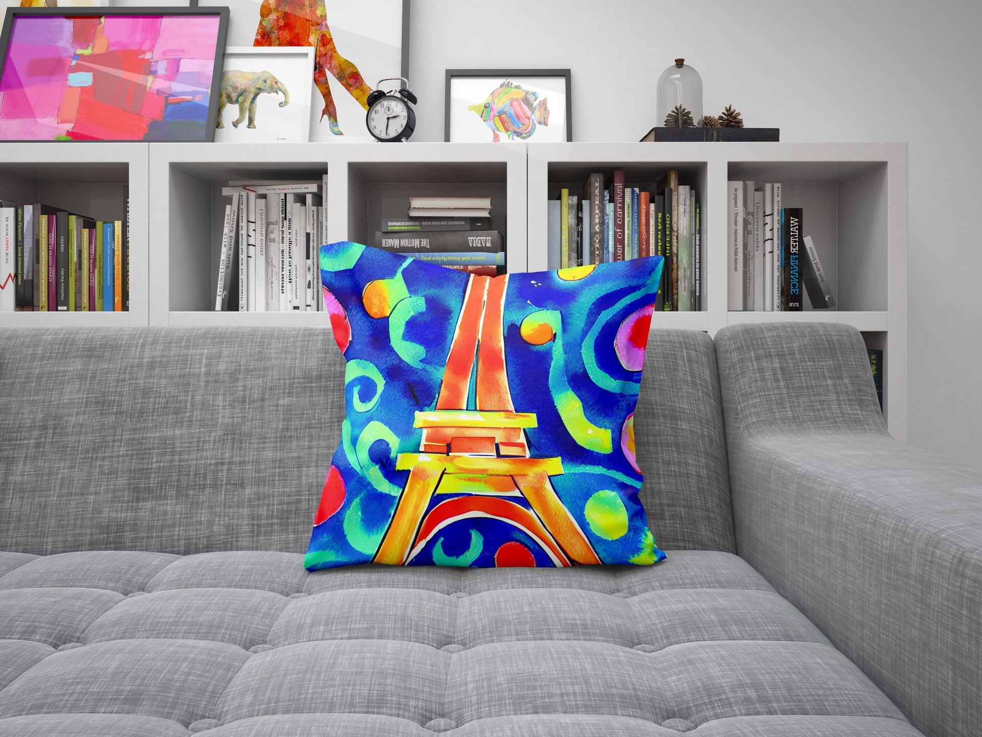 Eiffel Tower Paris Abstract Throw Pillow, Artist Pillow, Colorful Pillow Case, Contemporary Pillow, Home Decor Pillow, Holiday Gift