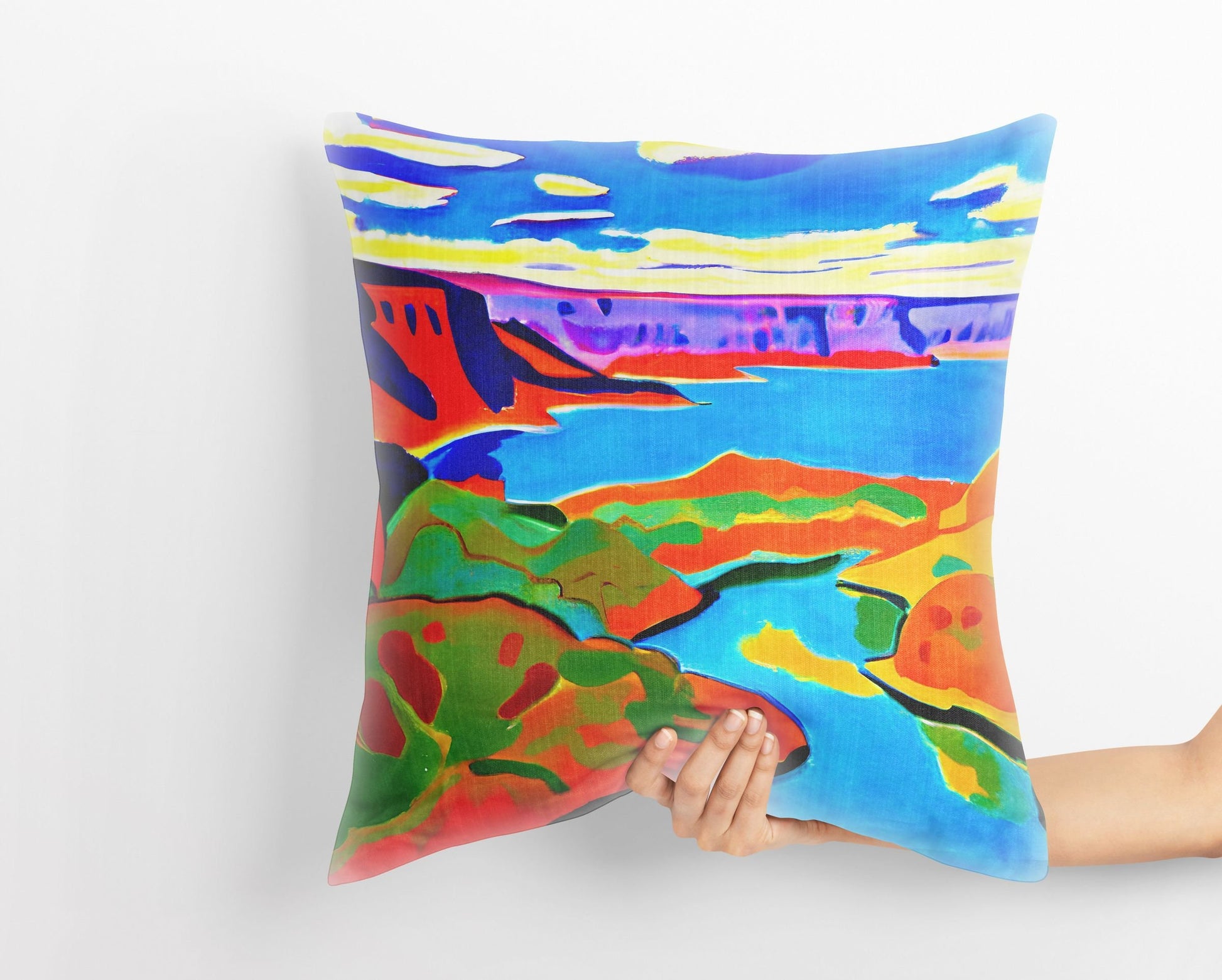 Landscape Art Pillow Case, Abstract Throw Pillow Cover, Colorful Pillow Case, Fashion, Square Pillow, Farmhouse Pillow, Holiday Gift