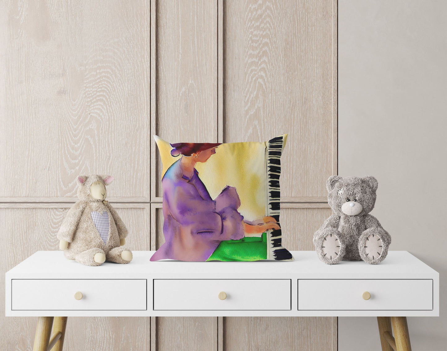 Girl Playing Piano Tapestry Pillows, Abstract Throw Pillow Cover, Art Pillow, Colorful Pillow Case, Contemporary Pillow, Square Pillow