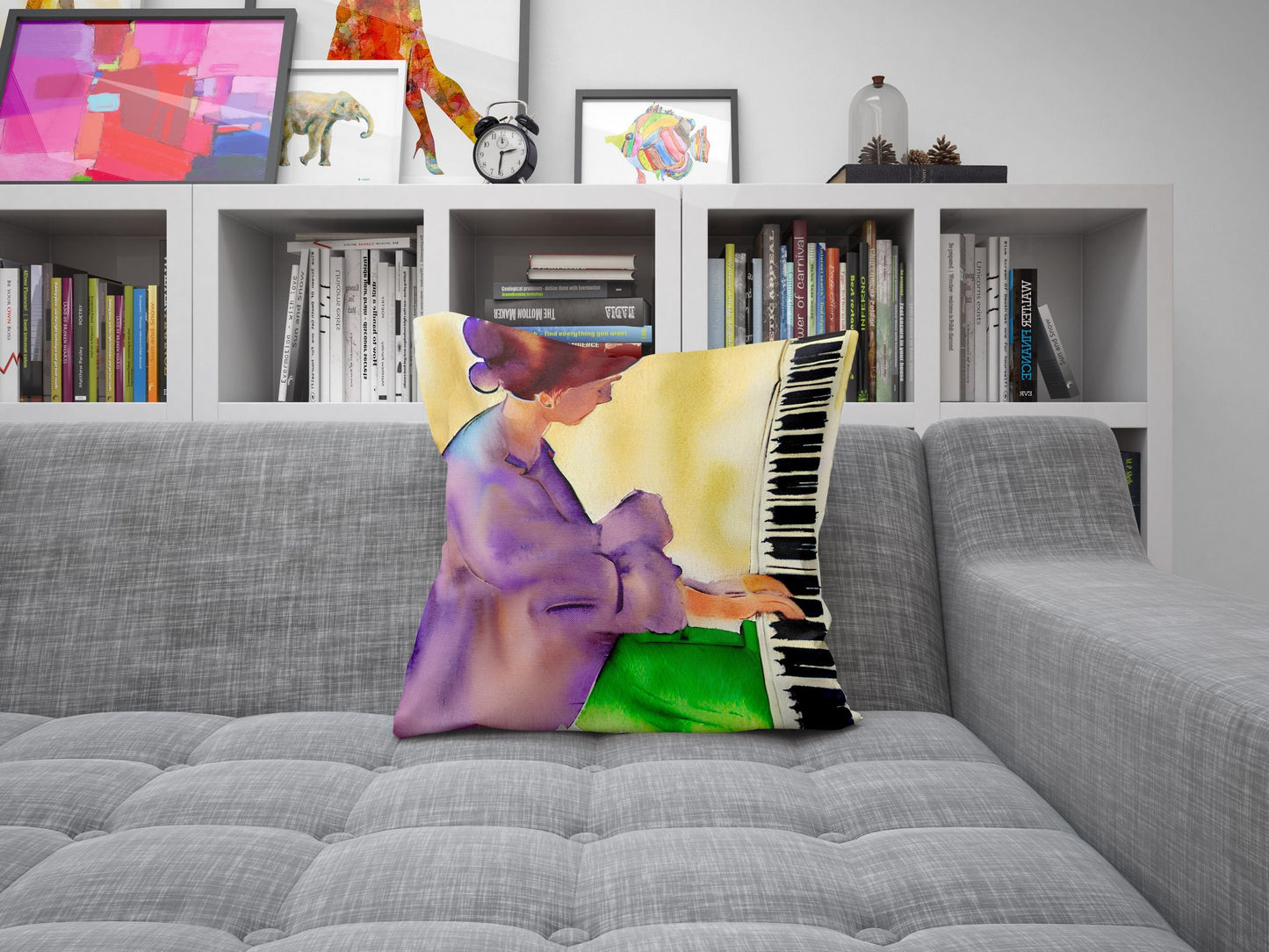 Girl Playing Piano Tapestry Pillows, Abstract Throw Pillow Cover, Art Pillow, Colorful Pillow Case, Contemporary Pillow, Square Pillow