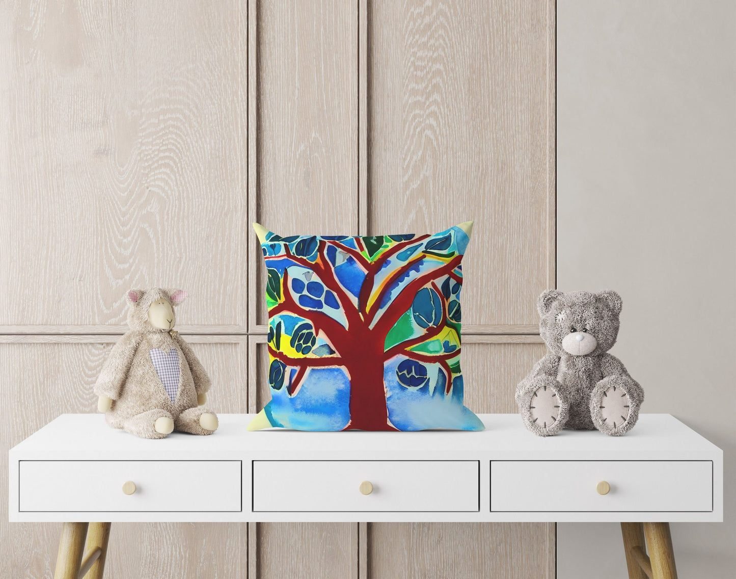 Tree Of Life Throw Pillow Cover, Abstract Throw Pillow Cover, Artist Pillow, Colorful Pillow Case, Contemporary Pillow, Square Pillow