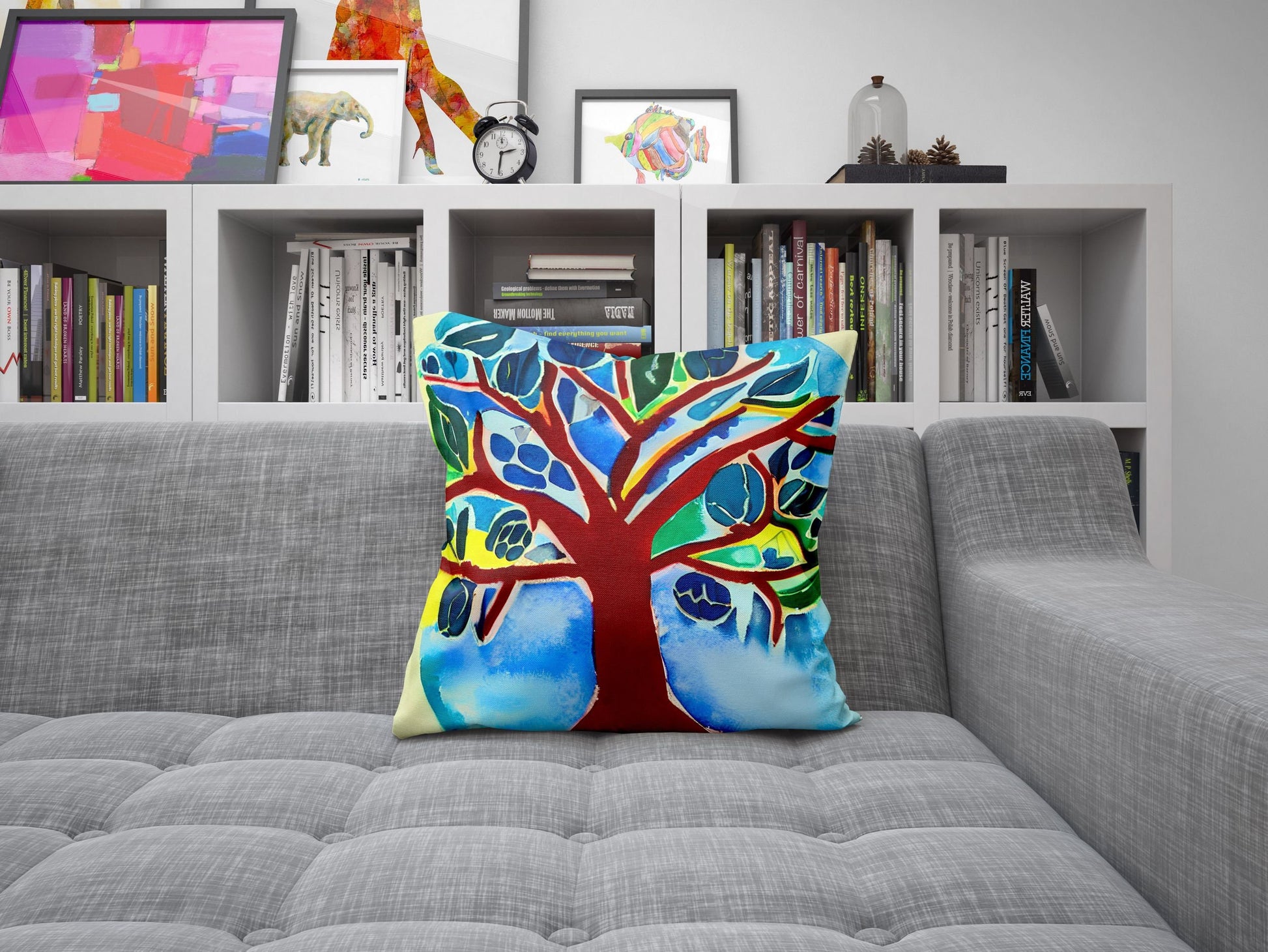 Tree Of Life Throw Pillow Cover, Abstract Throw Pillow Cover, Artist Pillow, Colorful Pillow Case, Contemporary Pillow, Square Pillow