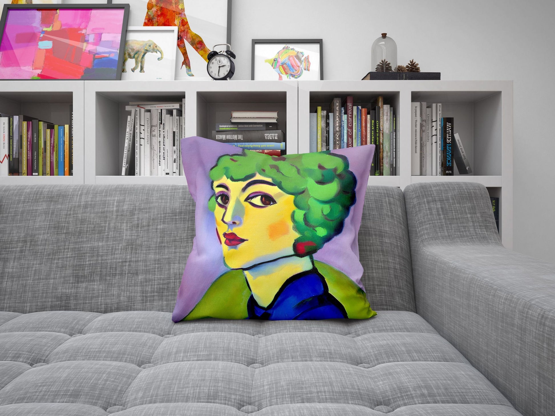 Beautiful Girl Throw Pillow Cover, Abstract Throw Pillow Cover, Designer Pillow, Colorful Pillow Case, Modern Pillow, Large Pillow Cases