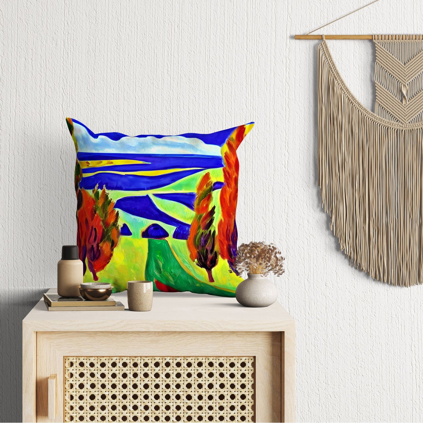 Landscape Art Tapestry Pillows, Abstract Throw Pillow Cover, Artist Pillow, Colorful Pillow Case, Home Decor Pillow, Indoor Pillow Cases