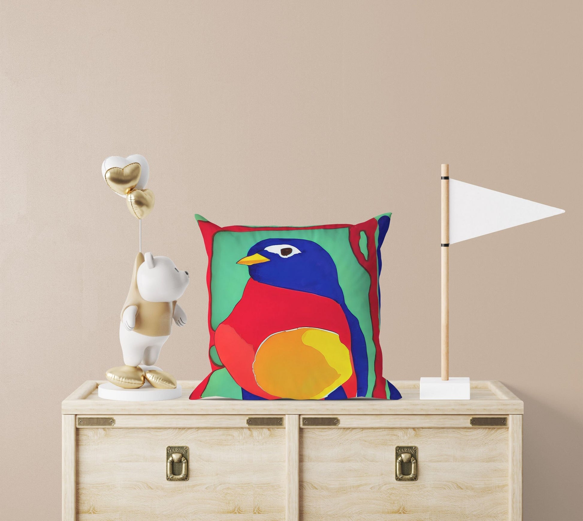Red Bird Throw Pillow Cover, Abstract Throw Pillow, Artist Pillow, Colorful Pillow Case, Contemporary Pillow, Square Pillow