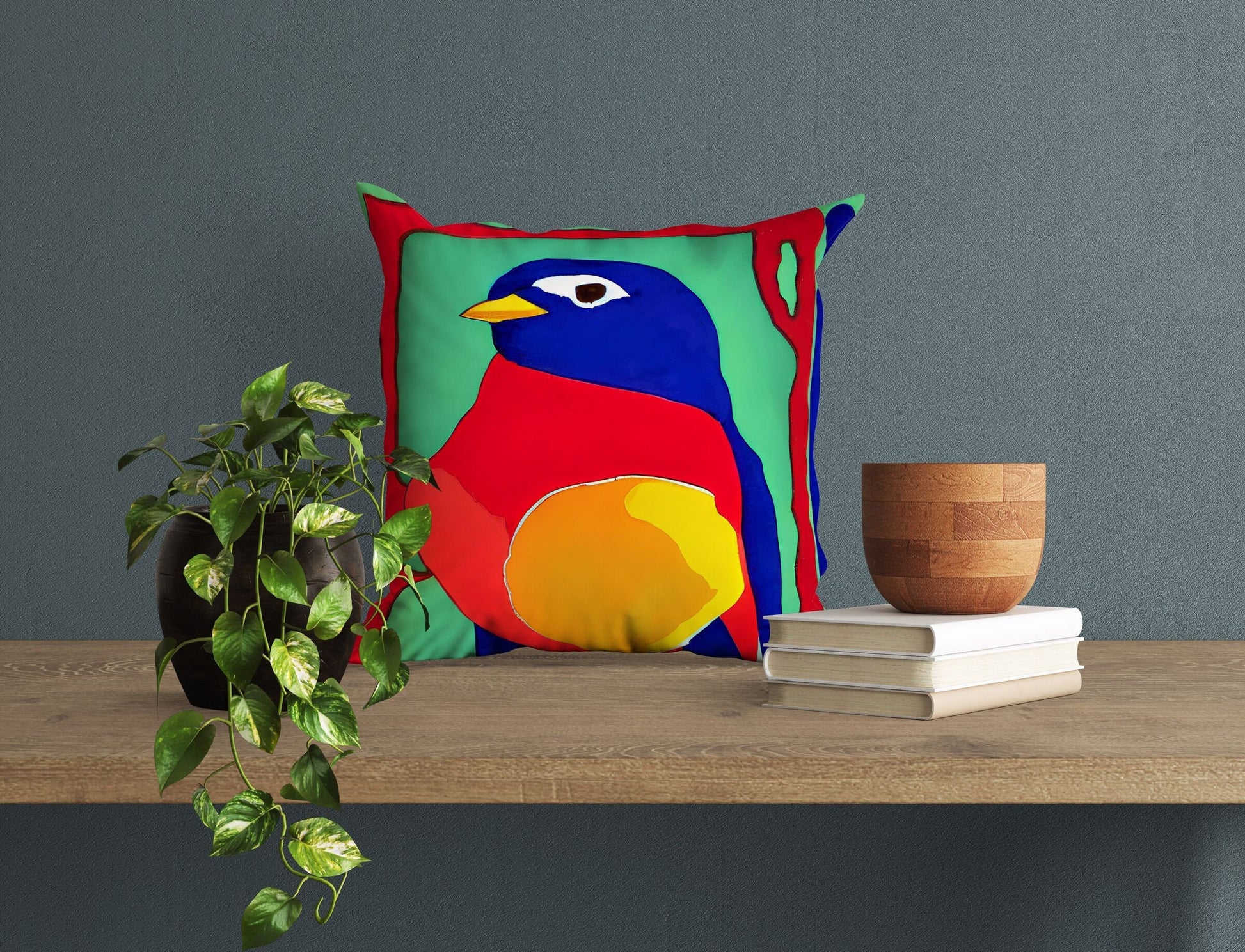 Red Bird Throw Pillow Cover, Abstract Throw Pillow, Artist Pillow, Colorful Pillow Case, Contemporary Pillow, Square Pillow