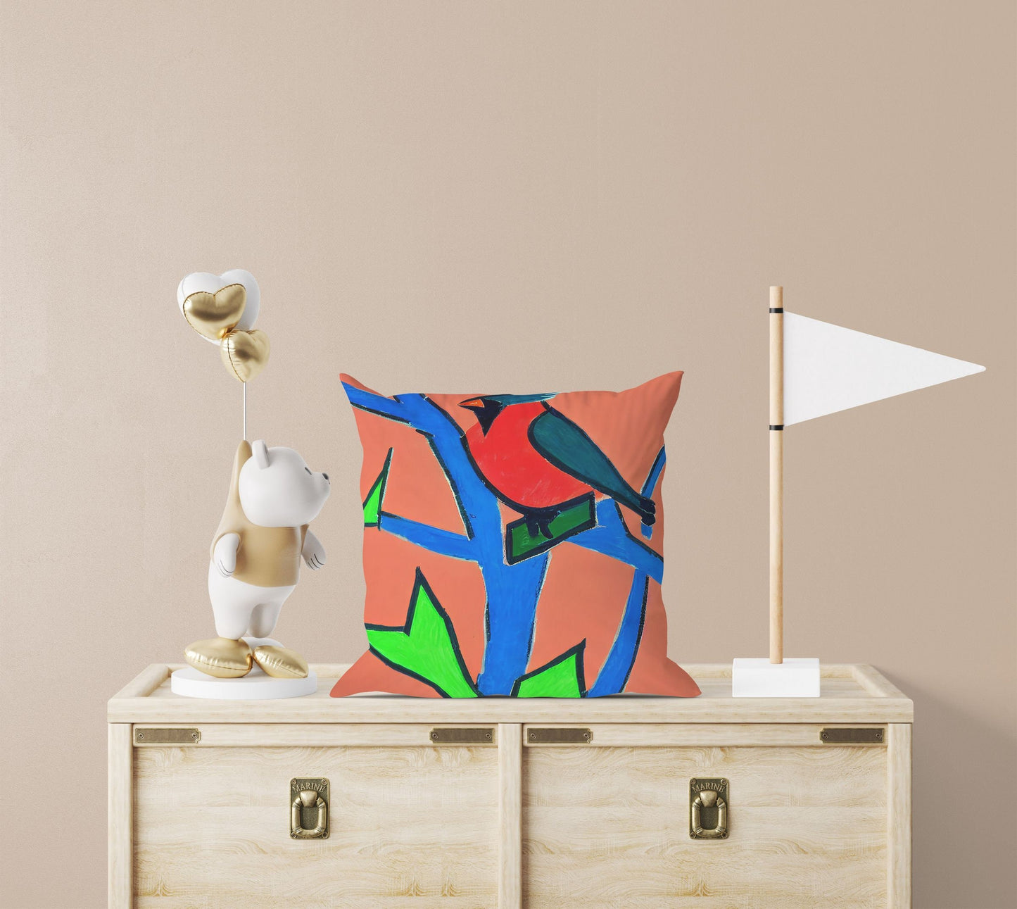 North American Cardinals Bird Throw Pillow, Abstract Throw Pillow Cover, Art Pillow, Colorful Pillow Case, Contemporary Pillow