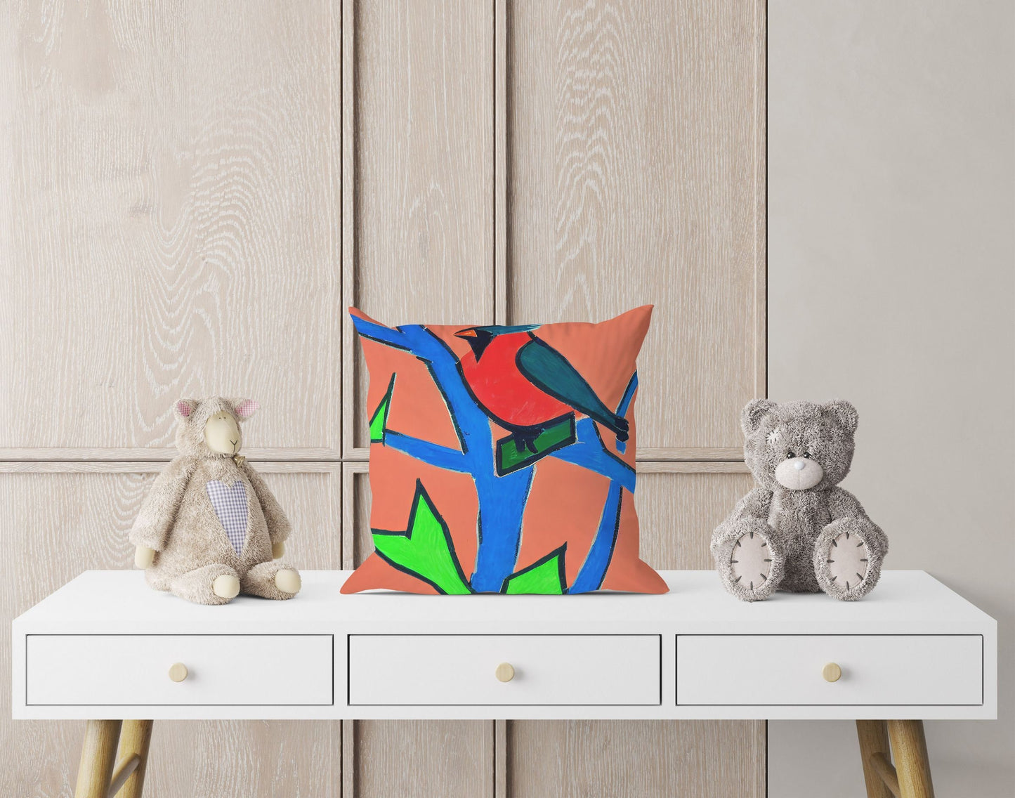 North American Cardinals Bird Throw Pillow, Abstract Throw Pillow Cover, Art Pillow, Colorful Pillow Case, Contemporary Pillow