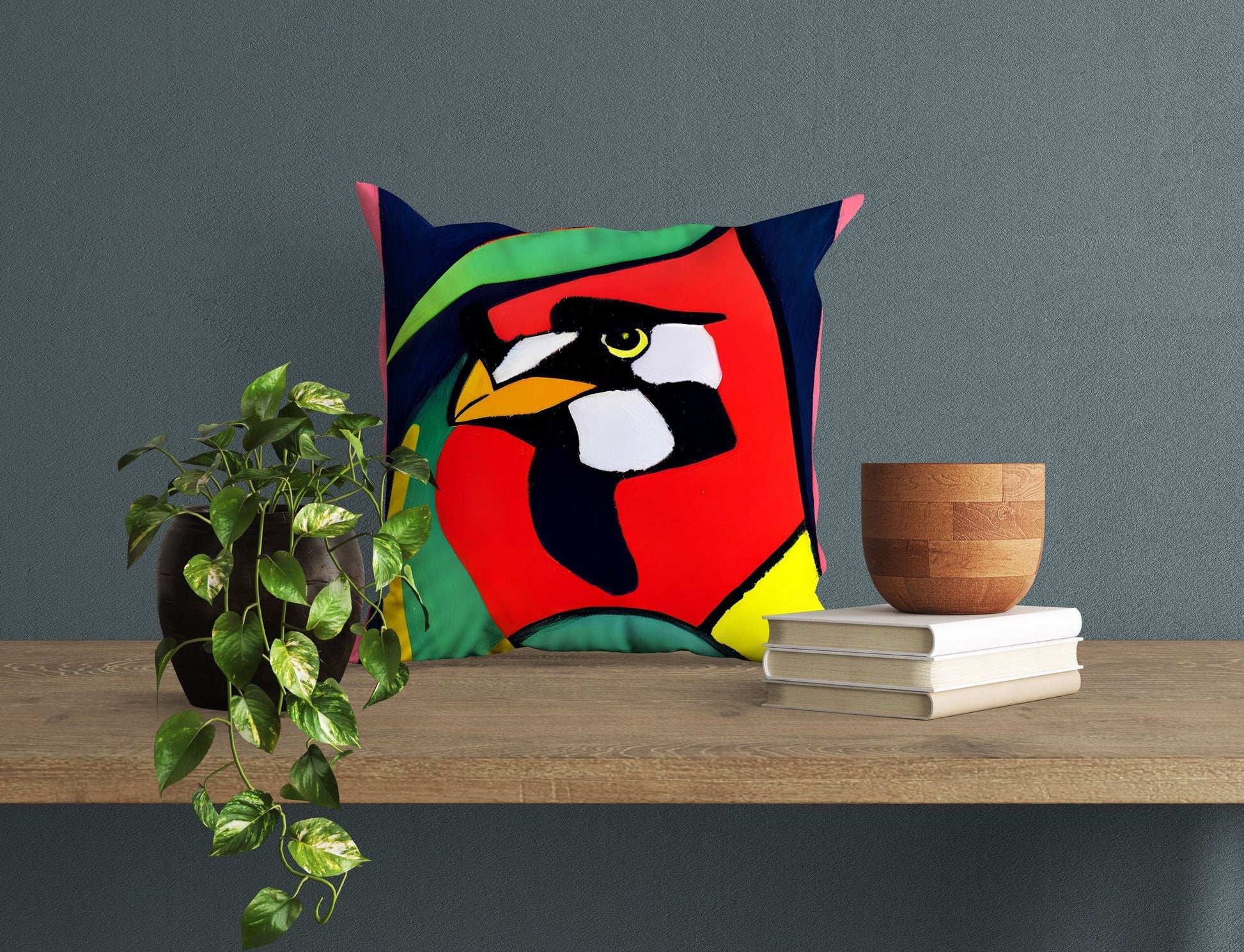 North American Cardinals Bird Tapestry Pillows, Abstract Pillow, Artist Pillow, Colorful Pillow Case, Contemporary Pillow, 20X20 Pillow