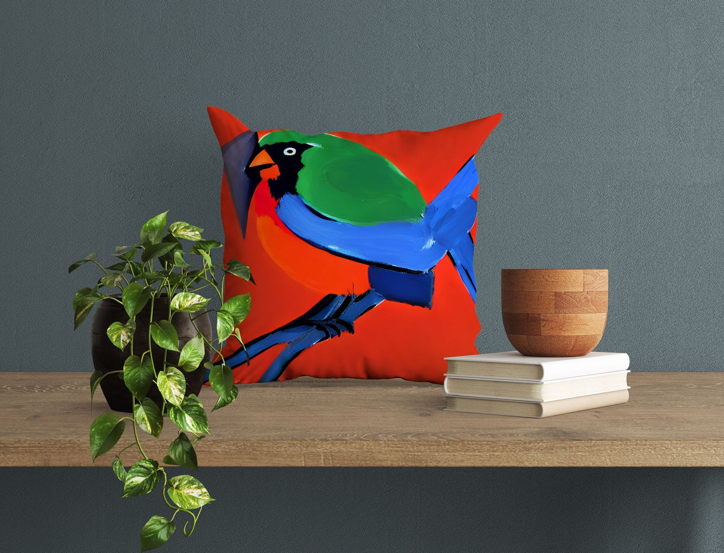 Blue And Green Bird Throw Pillow, Abstract Pillow, Soft Pillow Cases, Colorful Pillow Case, Contemporary Pillow, Square Pillow, Housewarming