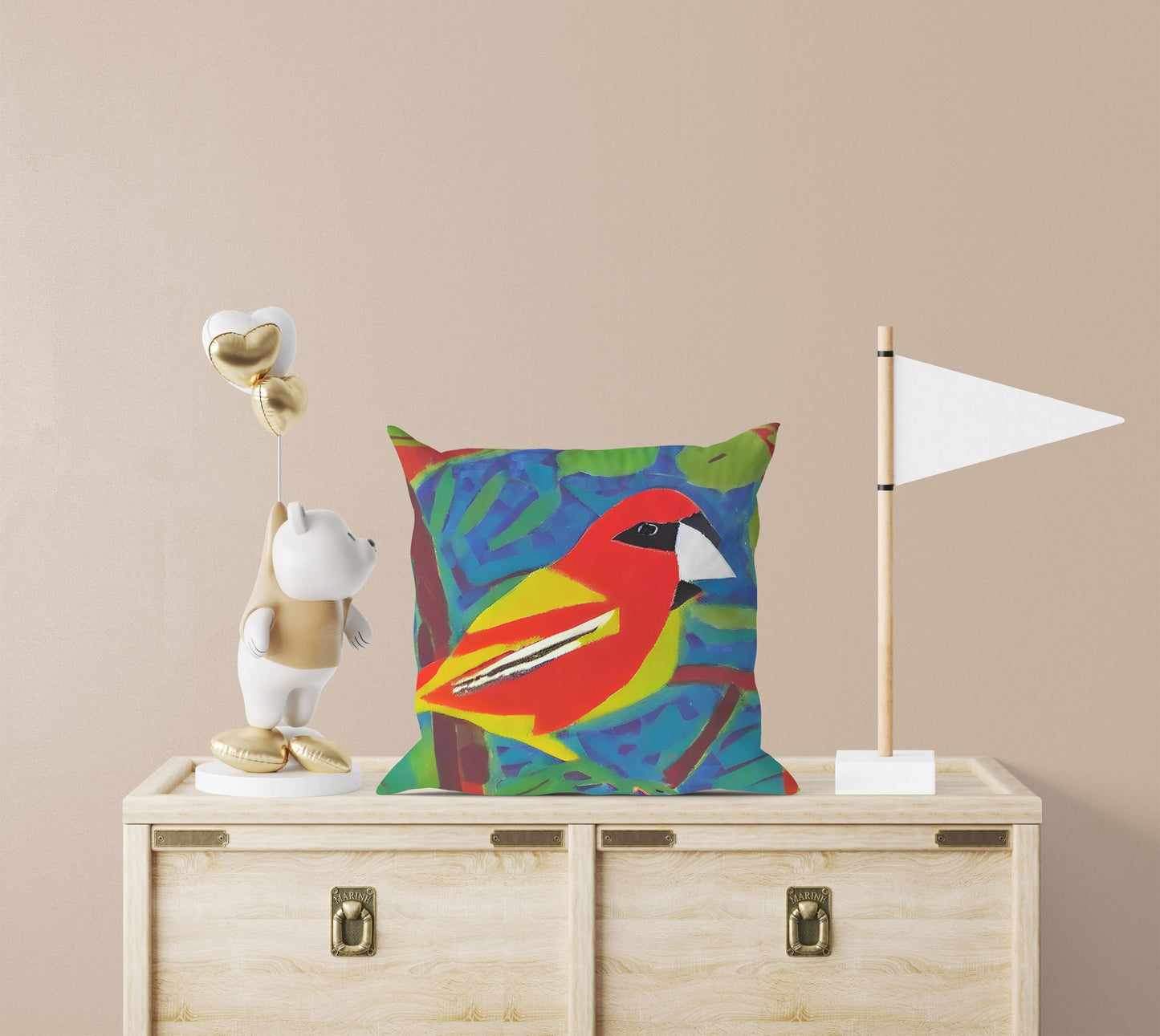 Red Bird Toss Pillow, Abstract Throw Pillow Cover, Designer Pillow, Colorful Pillow Case, Contemporary Pillow, Large Pillow Cases