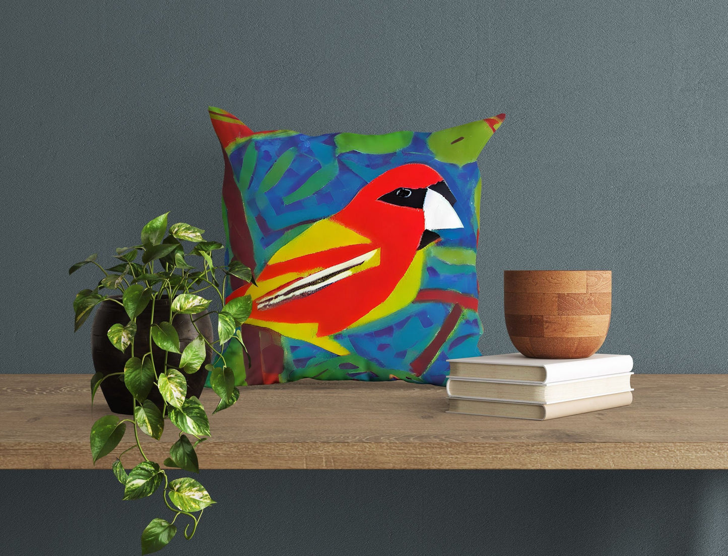Red Bird Toss Pillow, Abstract Throw Pillow Cover, Designer Pillow, Colorful Pillow Case, Contemporary Pillow, Large Pillow Cases