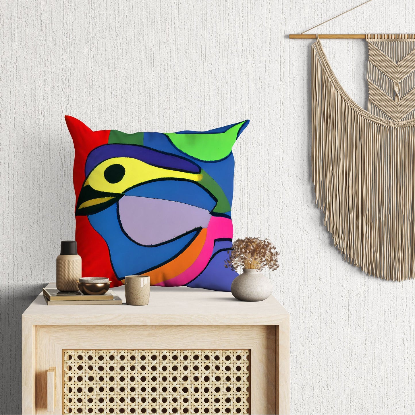 Lovely Bird Tapestry Pillows, Abstract Throw Pillow Cover, Designer Pillow, Colorful Pillow Case, Modern Pillow, 18 X 18 Pillow Covers