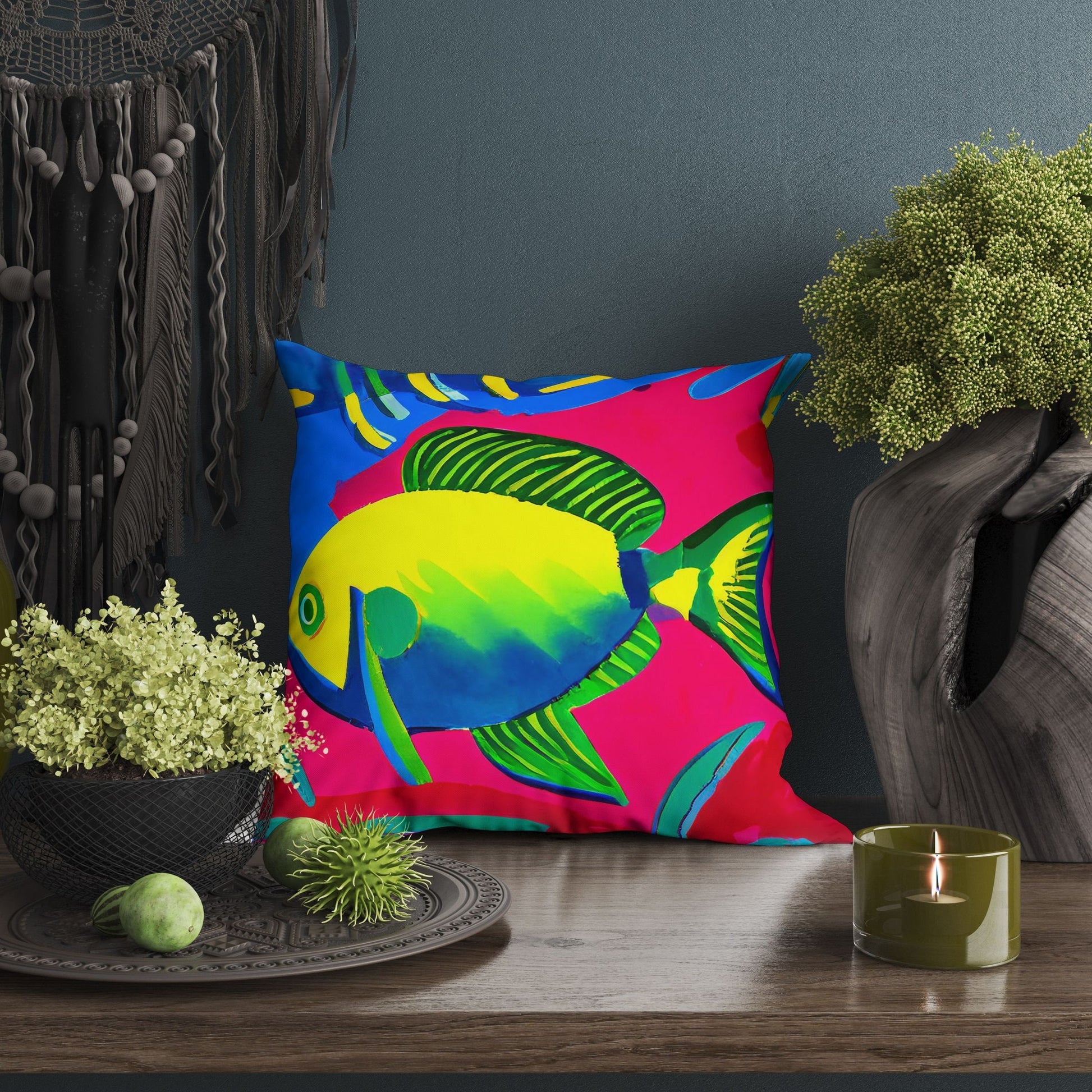 Tropical Fish Throw Pillow, Abstract Pillow, Designer Pillow, Colorful Pillow Case, Modern Pillow, Square Pillow, Farmhouse Pillow