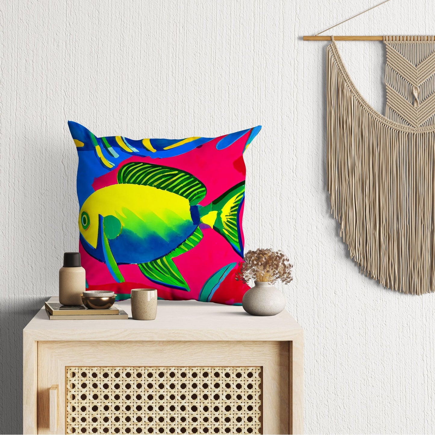 Tropical Fish Throw Pillow, Abstract Pillow, Designer Pillow, Colorful Pillow Case, Modern Pillow, Square Pillow, Farmhouse Pillow