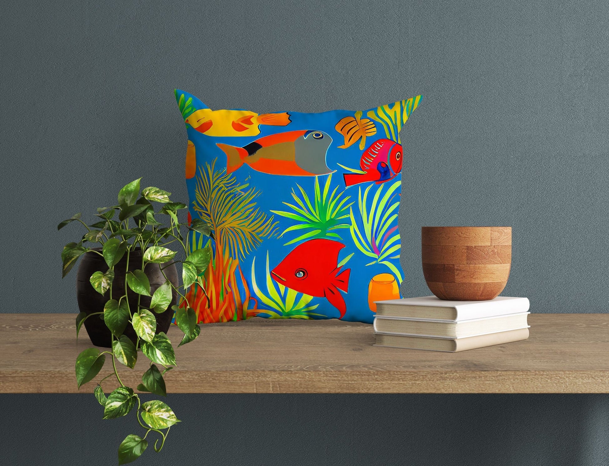 Tropical Fishes Pillow Case, Abstract Throw Pillow, Artist Pillow, Colorful Pillow Case, Modern Pillow, 20X20 Pillow Cover, Home Decor