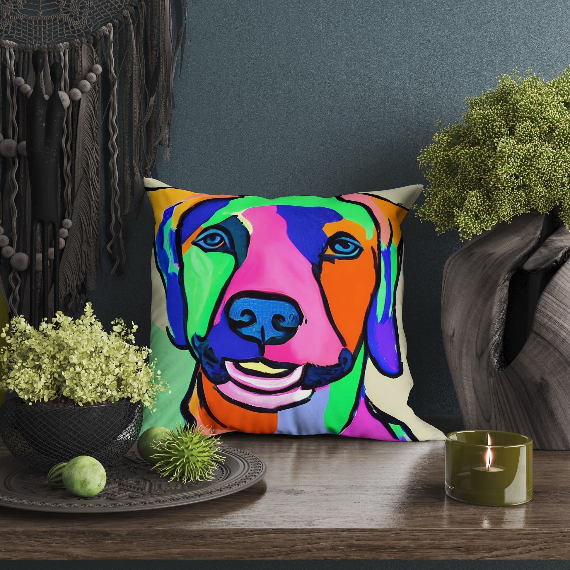 Lovely Dog Toss Pillow, Abstract Throw Pillow Cover, Soft Pillow Cases, Colorful Pillow Case, Modern Pillow, 20X20 Pillow Cover