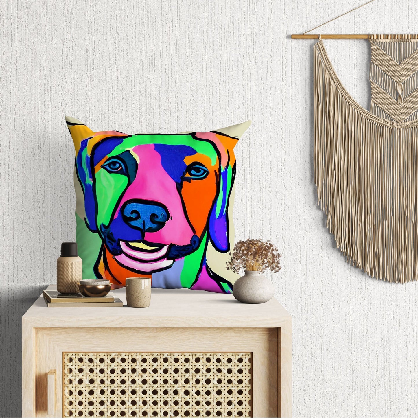 Lovely Dog Toss Pillow, Abstract Throw Pillow Cover, Soft Pillow Cases, Colorful Pillow Case, Modern Pillow, 20X20 Pillow Cover