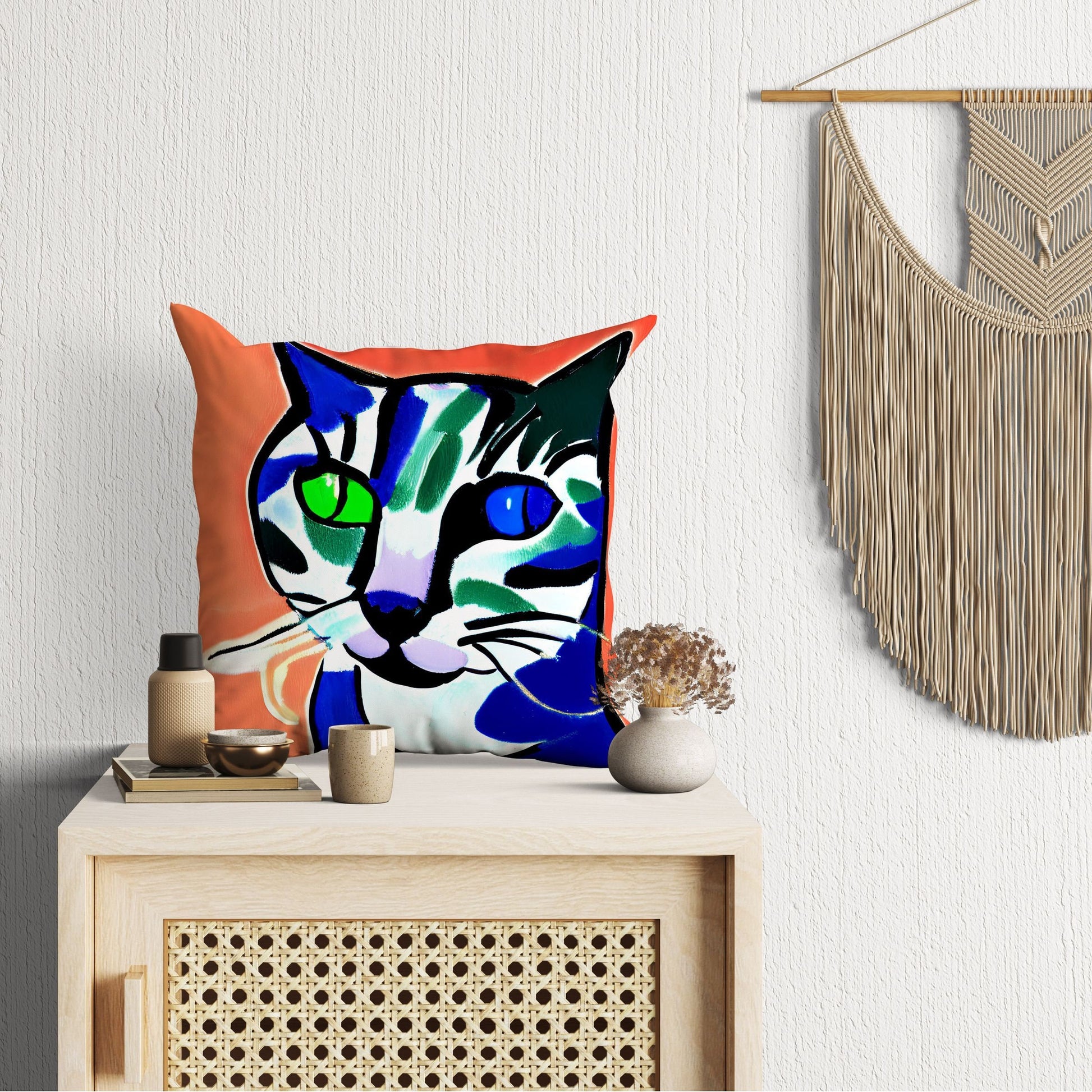 Colorful Cat Pillow Case, Abstract Throw Pillow Cover, Designer Pillow, Colorful Pillow Case, Modern Pillow, Large Pillow Cases