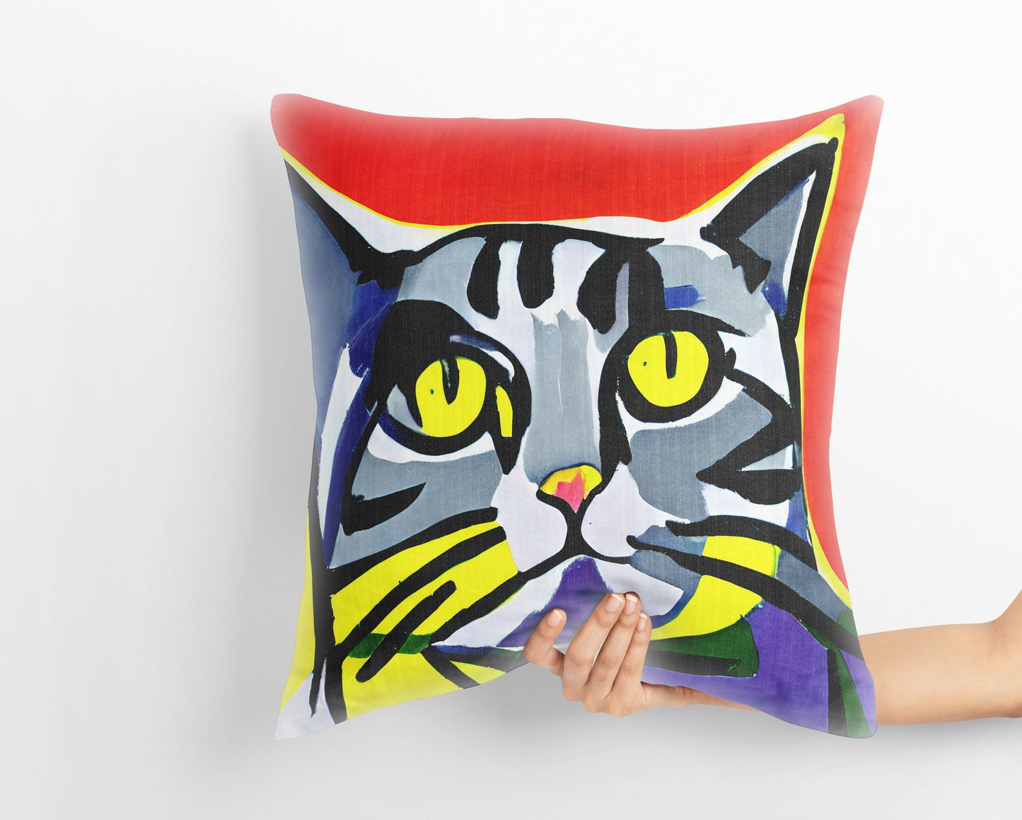 Colorful Cat Pillow Case, Abstract Throw Pillow Cover, Designer Pillow, Colorful Pillow Case, Modern Pillow, Large Pillow Cases