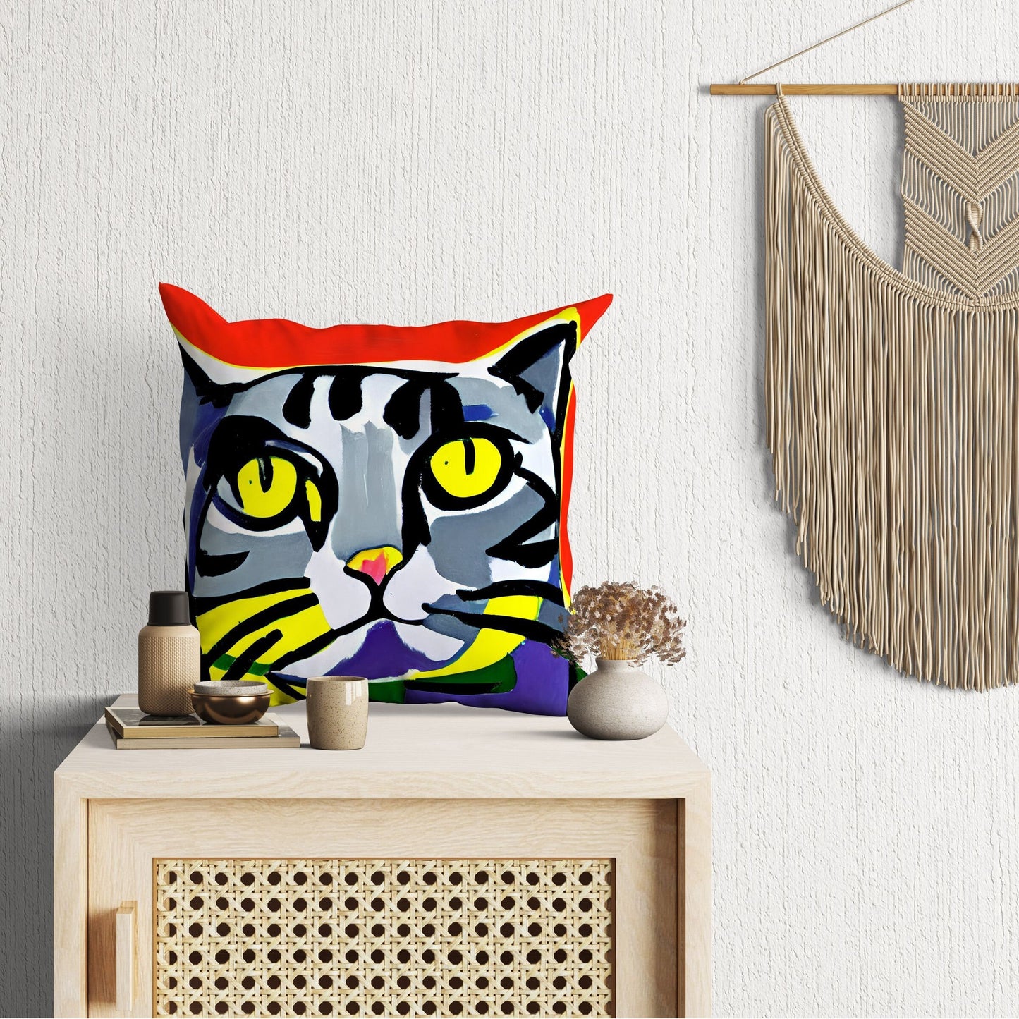 Colorful Cat Pillow Case, Abstract Throw Pillow Cover, Designer Pillow, Colorful Pillow Case, Modern Pillow, Large Pillow Cases