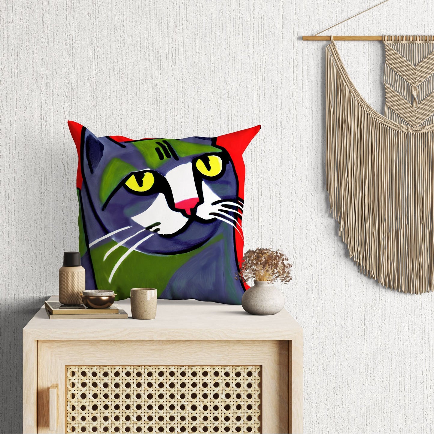 Original Art Cat Pillow Case, Abstract Pillow Case, Art Pillow, Colorful Pillow Case, Watercolor Pillow Cases, Square Pillow, Christmas