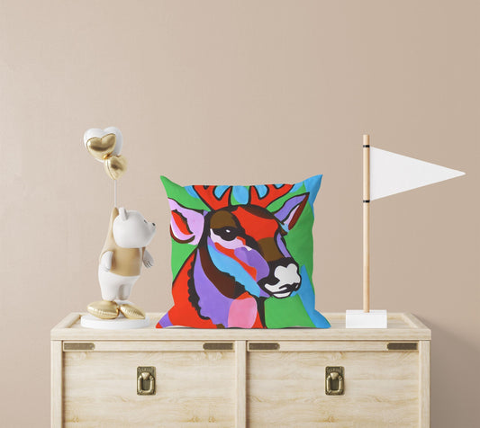 Original Art Wildlife Deer Toss Pillow, Bee Pillow Cover, Soft Pillow Cases, Colorful Pillow Case, Fashion, 18 X 18 Pillow Covers