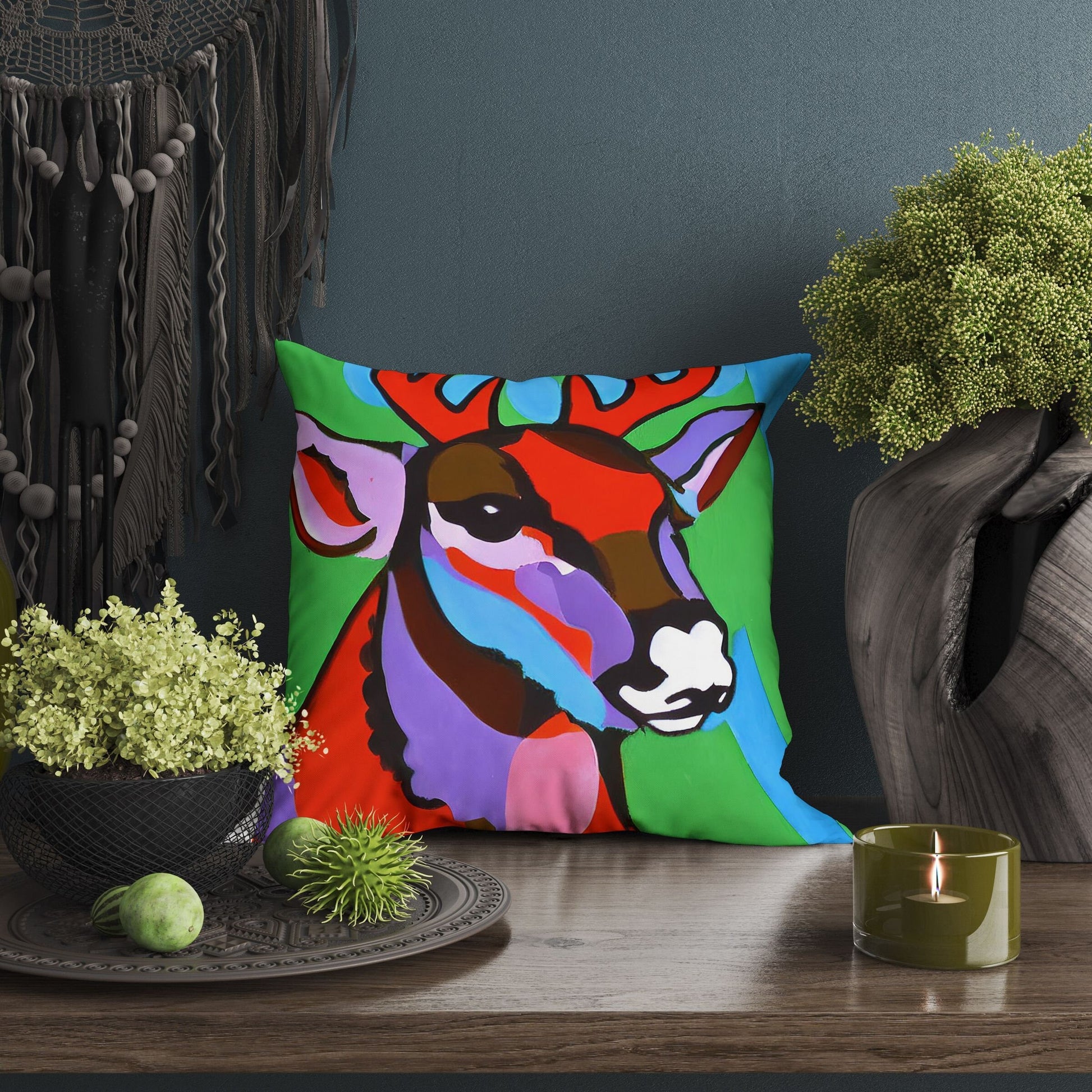 Original Art Wildlife Deer Toss Pillow, Bee Pillow Cover, Soft Pillow Cases, Colorful Pillow Case, Fashion, 18 X 18 Pillow Covers