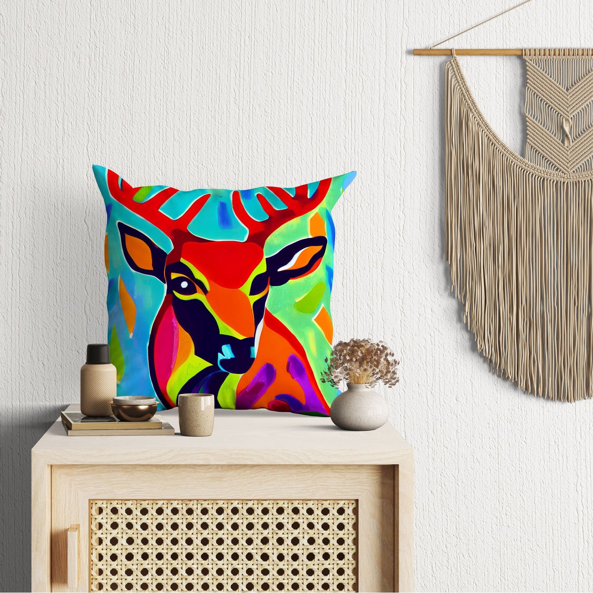 Original Art Wildlife Deer, Throw Pillow Cover, Abstract Pillow, Art Pillow, Colorful Pillow Case, Modern Pillow, Large Pillow Cases