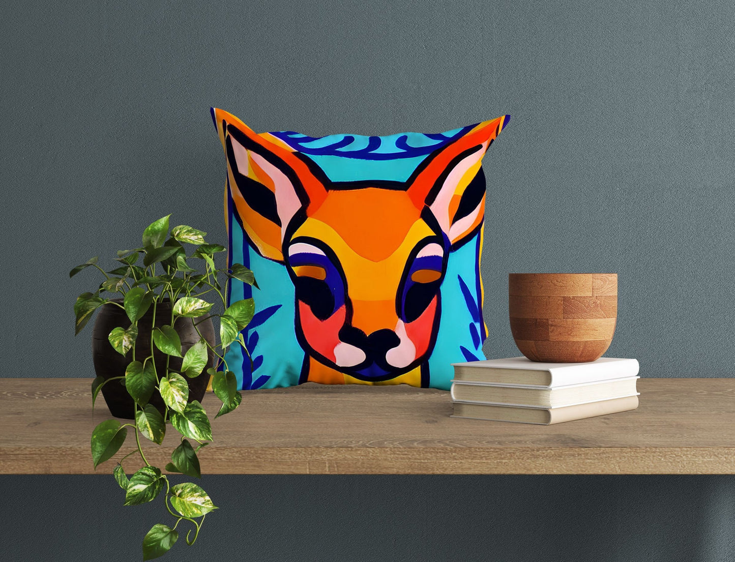 Original Art Wildlife Deer Throw Pillow Cover, Abstract Throw Pillow, Comfortable, Colorful Pillow Case, Beautiful Pillow, Large Pillow Case