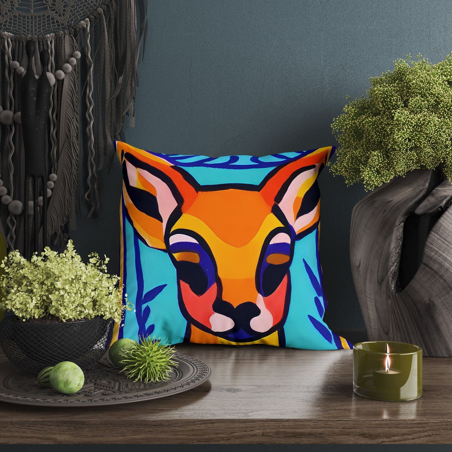 Original Art Wildlife Deer Throw Pillow Cover, Abstract Throw Pillow, Comfortable, Colorful Pillow Case, Beautiful Pillow, Large Pillow Case