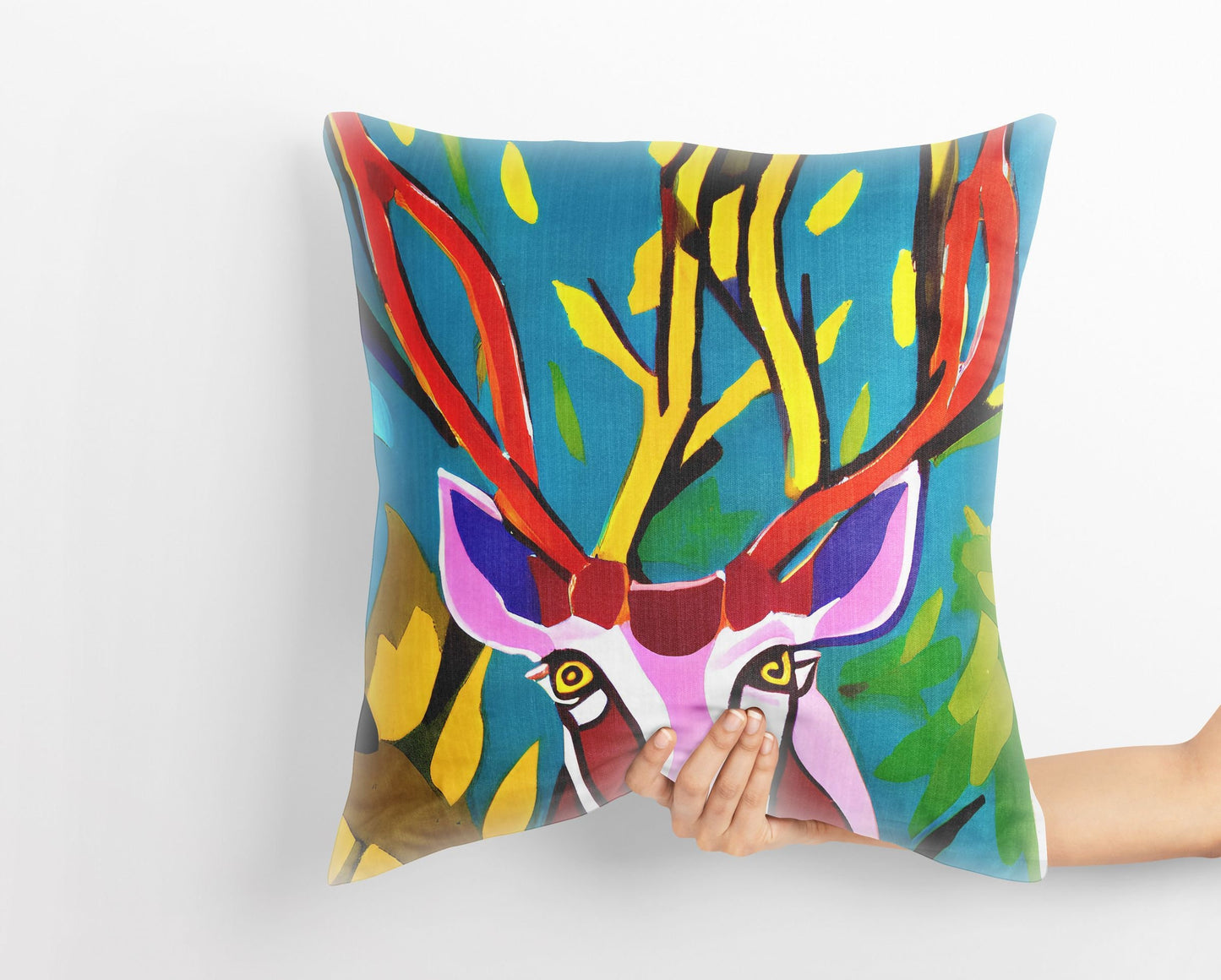 Original Art Wildlife Deer Tapestry Pillows, Abstract Throw Pillow, Soft Pillow Cases, Colorful Pillow Case, Beautiful Pillow, Large Pillow