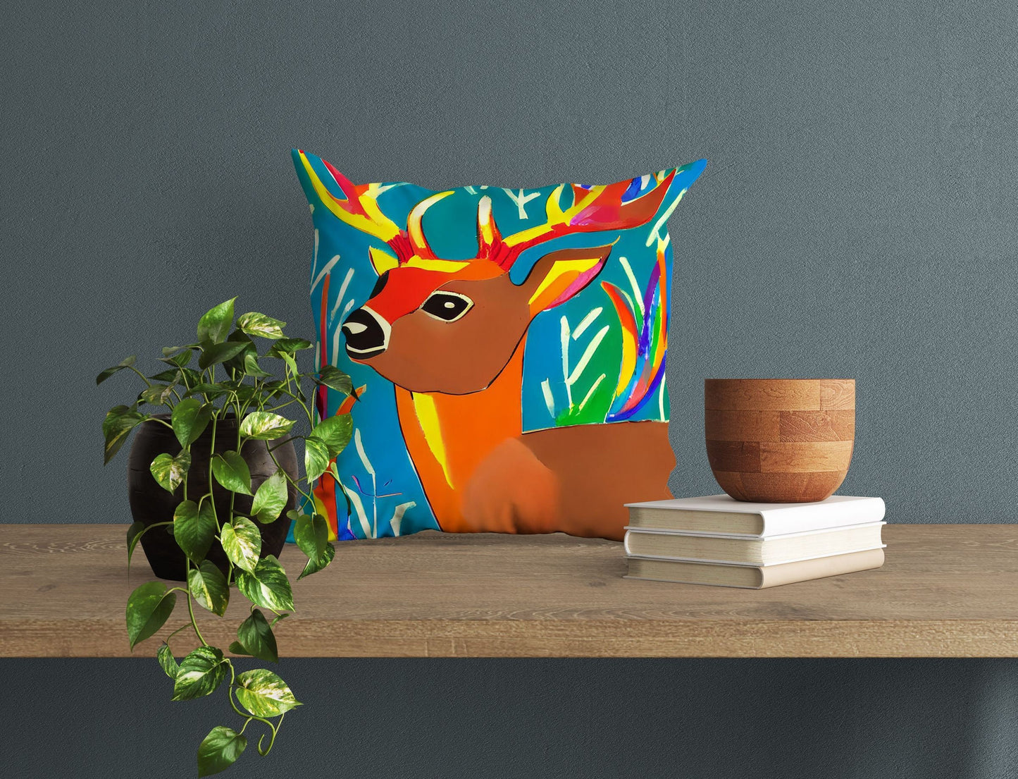 Original Art Wildlife Deer, Decorative Pillow, Abstract Pillow, Art Pillow, Colorful Pillow Case, Housewarming Gift, Nursery Pillow