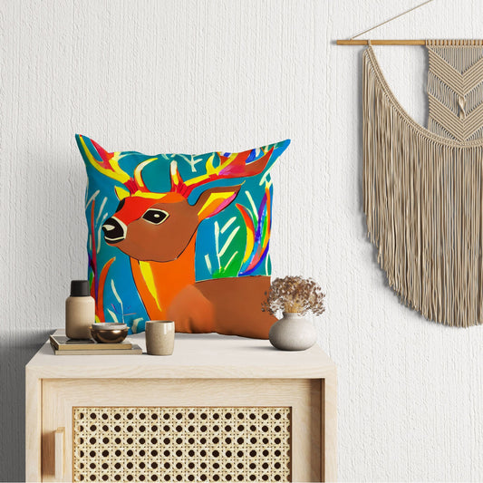 Original Art Wildlife Deer, Decorative Pillow, Abstract Pillow, Art Pillow, Colorful Pillow Case, Housewarming Gift, Nursery Pillow