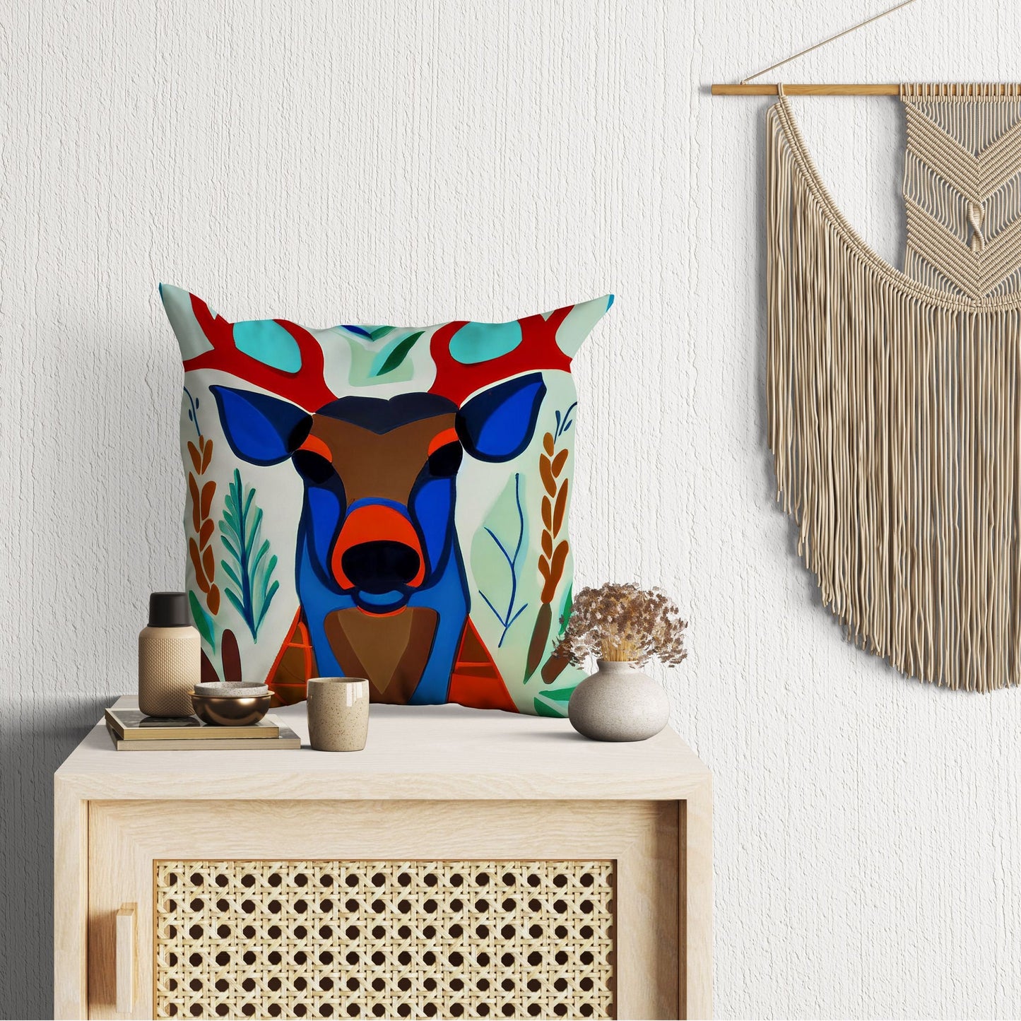 Original Art Wildlife Deer, Tapestry Pillows, Abstract Pillow Case, Artist Pillow, Colorful Pillow Case, Fashion, Square Pillow